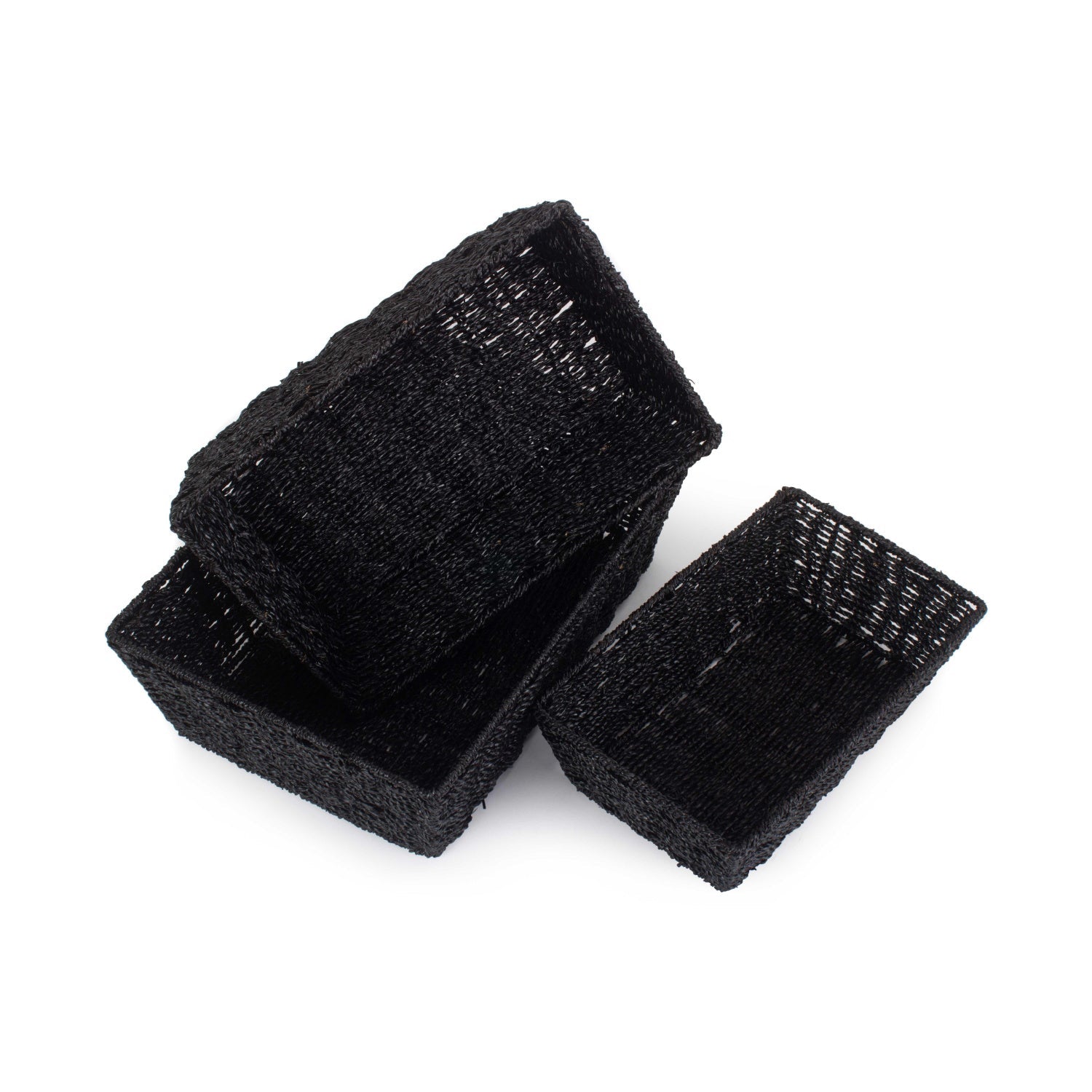 Black Paper Rope Tray Baskets Set of 3 - REGN
