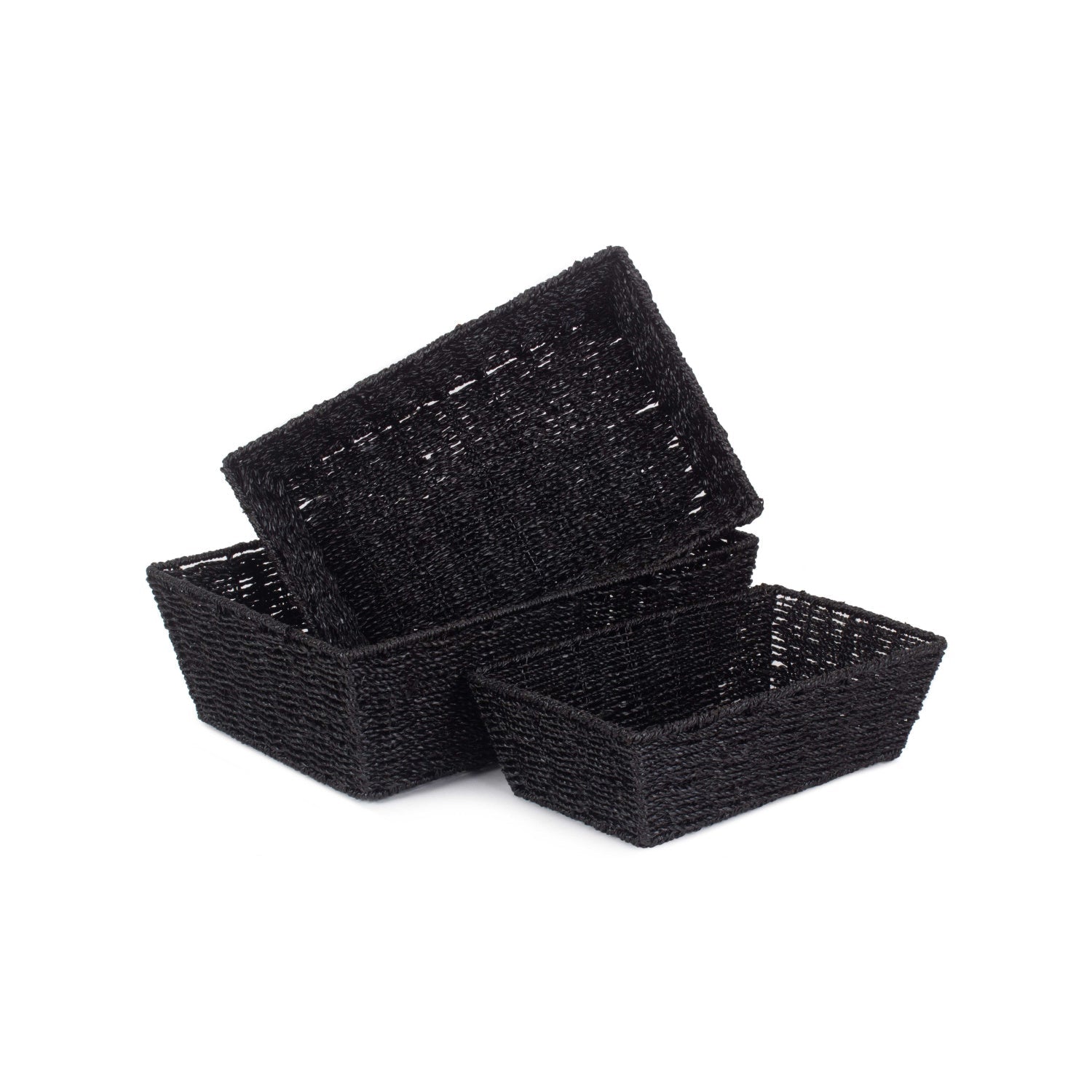 Black Paper Rope Tray Baskets Set of 3 - REGN