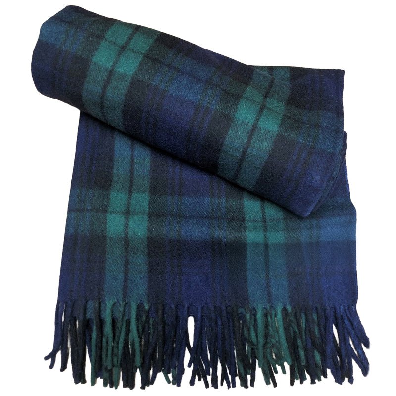 Black Watch Recycled Wool Blanket in Soft Tartan Check - REGN