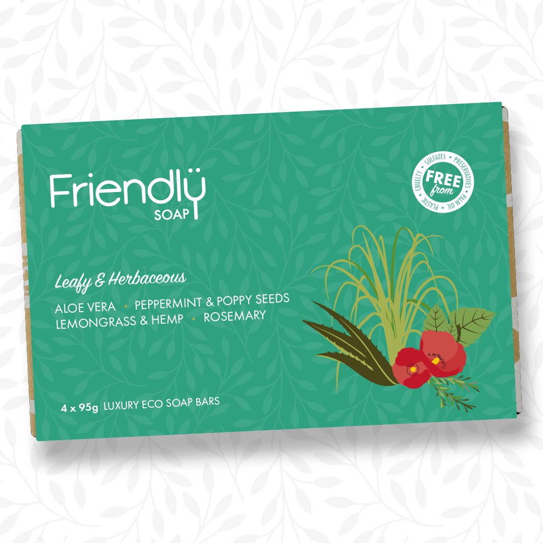Vegan Soap Gift Set – Leafy & Herbaceous Selection (4 x 95g Bars, Plastic-Free & Handmade)