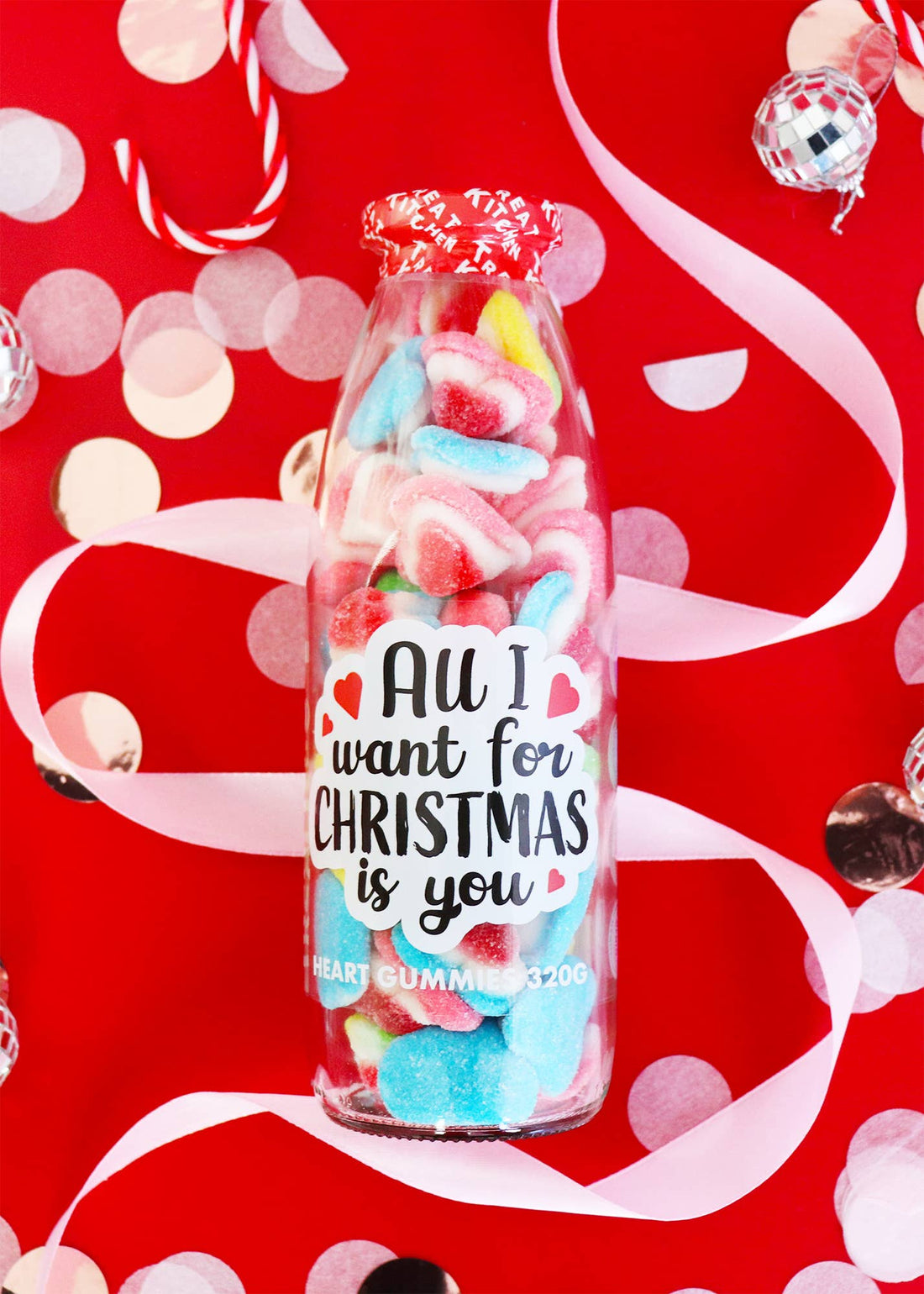All I Want For Xmas Is You Sweet Bottle – Strawberry & Vanilla Hearts
