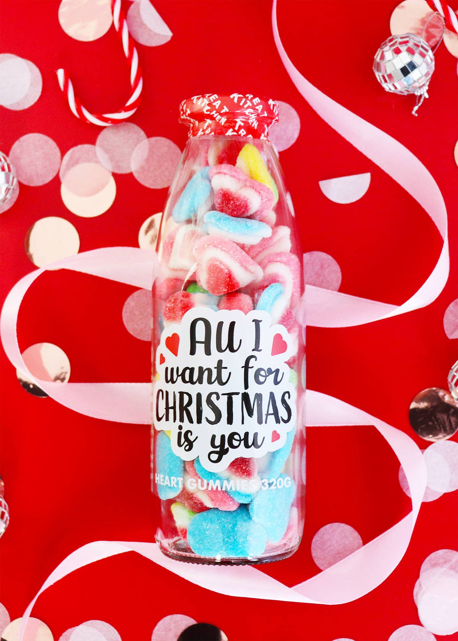 All I Want For Xmas Is You Sweet Bottle – Strawberry & Vanilla Hearts
