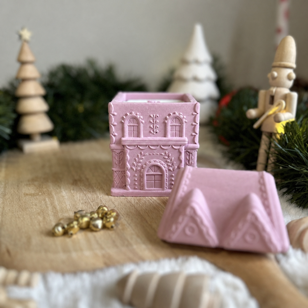 Pink Christmas Cottage Soy Wax Candle – Candy Cane | 40 Hour Burn