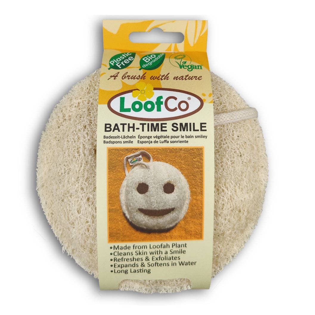 LoofCo Bath-Time Smile Loofah Pad – Natural Exfoliating Body Sponge