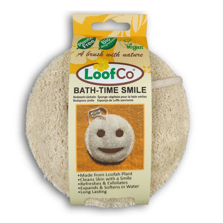 LoofCo Bath-Time Smile Loofah Pad – Natural Exfoliating Body Sponge