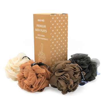 Premium Recycled Bath Puffs – Pack of 4 Eco-Friendly Shower Sponges