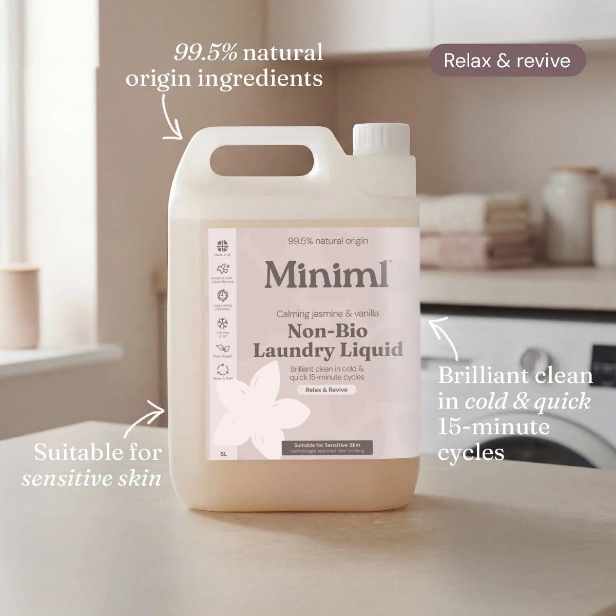 Miniml Laundry Liquid 5L Duo Bundle – Refreshing Linen & Wild Jasmine + Vanilla
