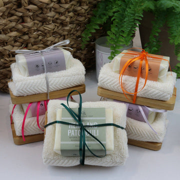 Natural Soap, Cotton Cloth & Bamboo Dish Gift Set – Handmade in Yorkshire