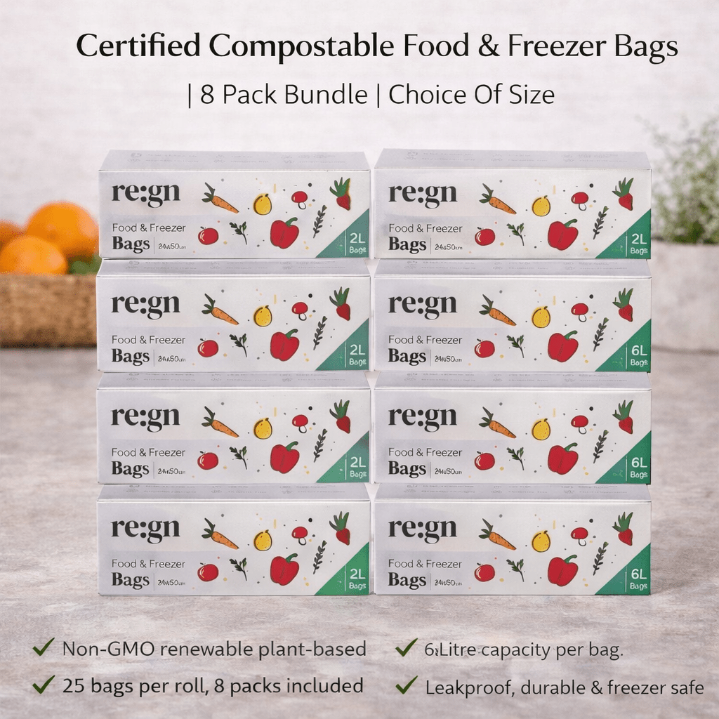 Certified Compostable Food & Freezer Bags | 8 Pack Bundle | Choice Of Size | SAVE 25% - REGN