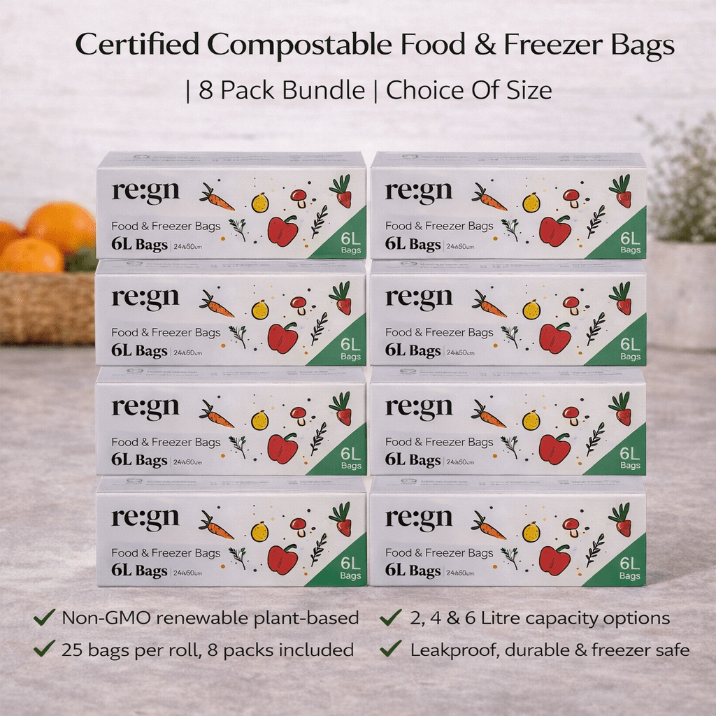 Certified Compostable Food & Freezer Bags | 8 Pack Bundle | Choice Of Size | SAVE 25% - REGN