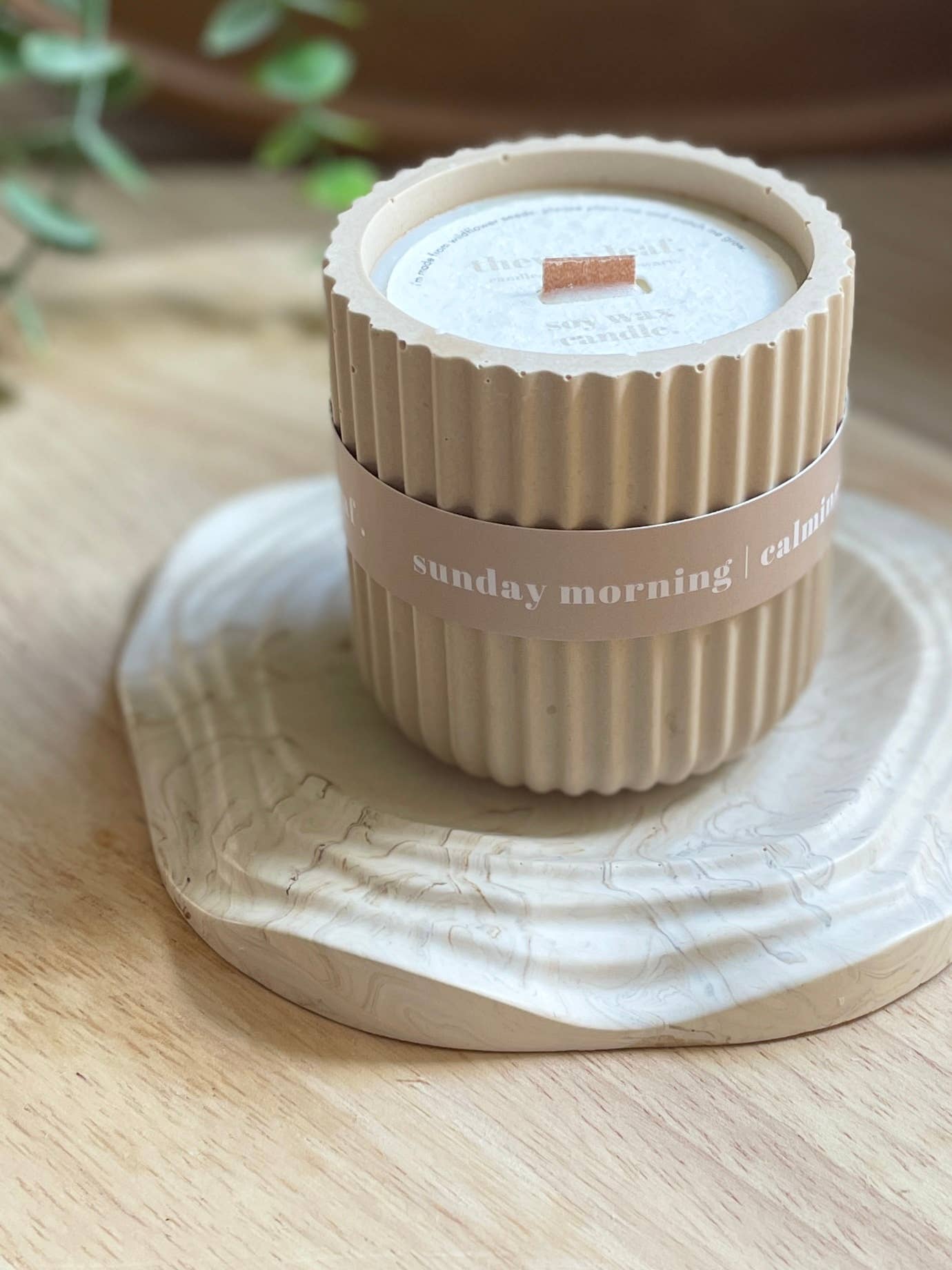 Chamomile Jesmonite Soy Wax Candle / Beige Home Decor - REGN