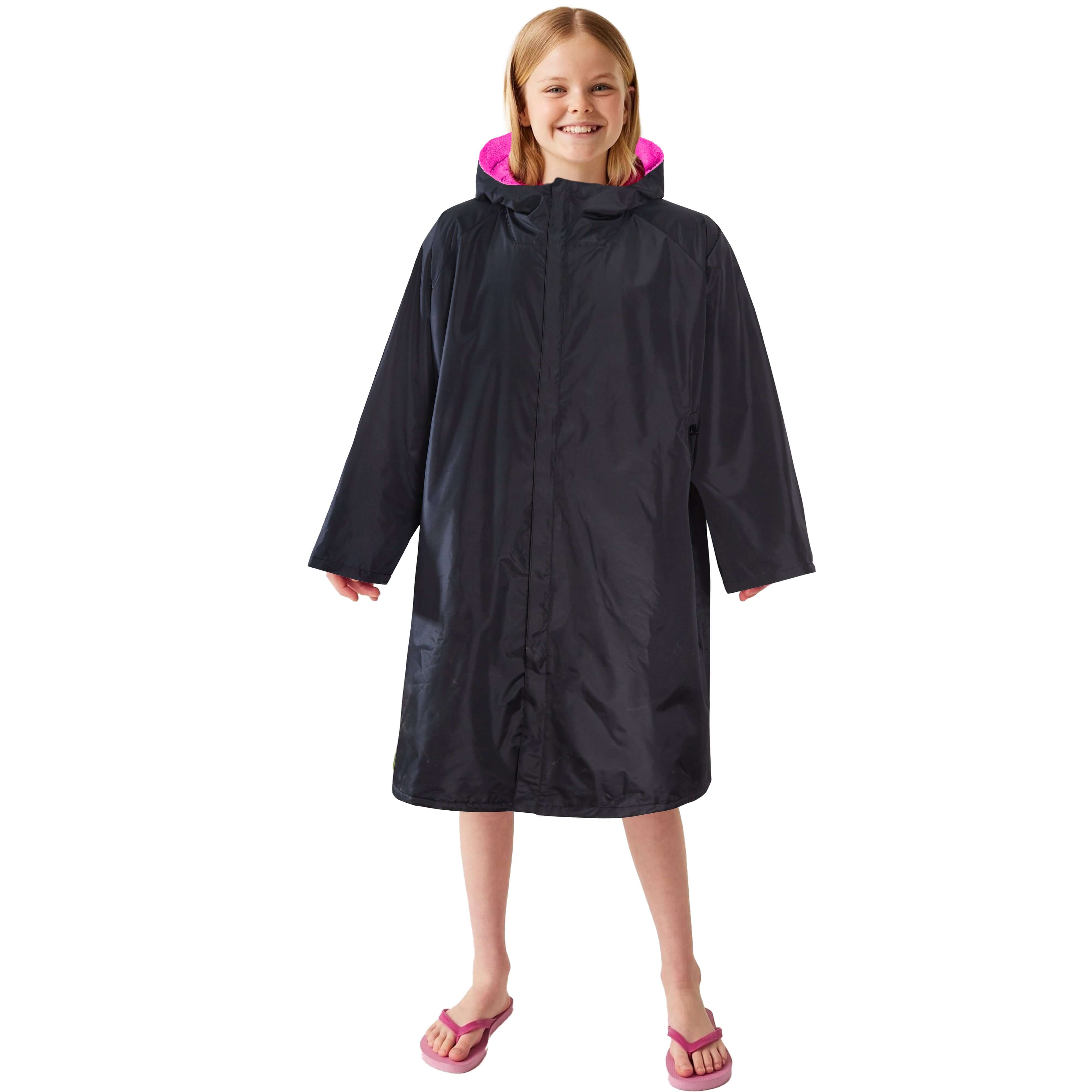 Heatwave Thermalwear Changing Robe Kids Unisex Hooded Coat Black Pink Windproof Winter Warm Brushed Base Layer