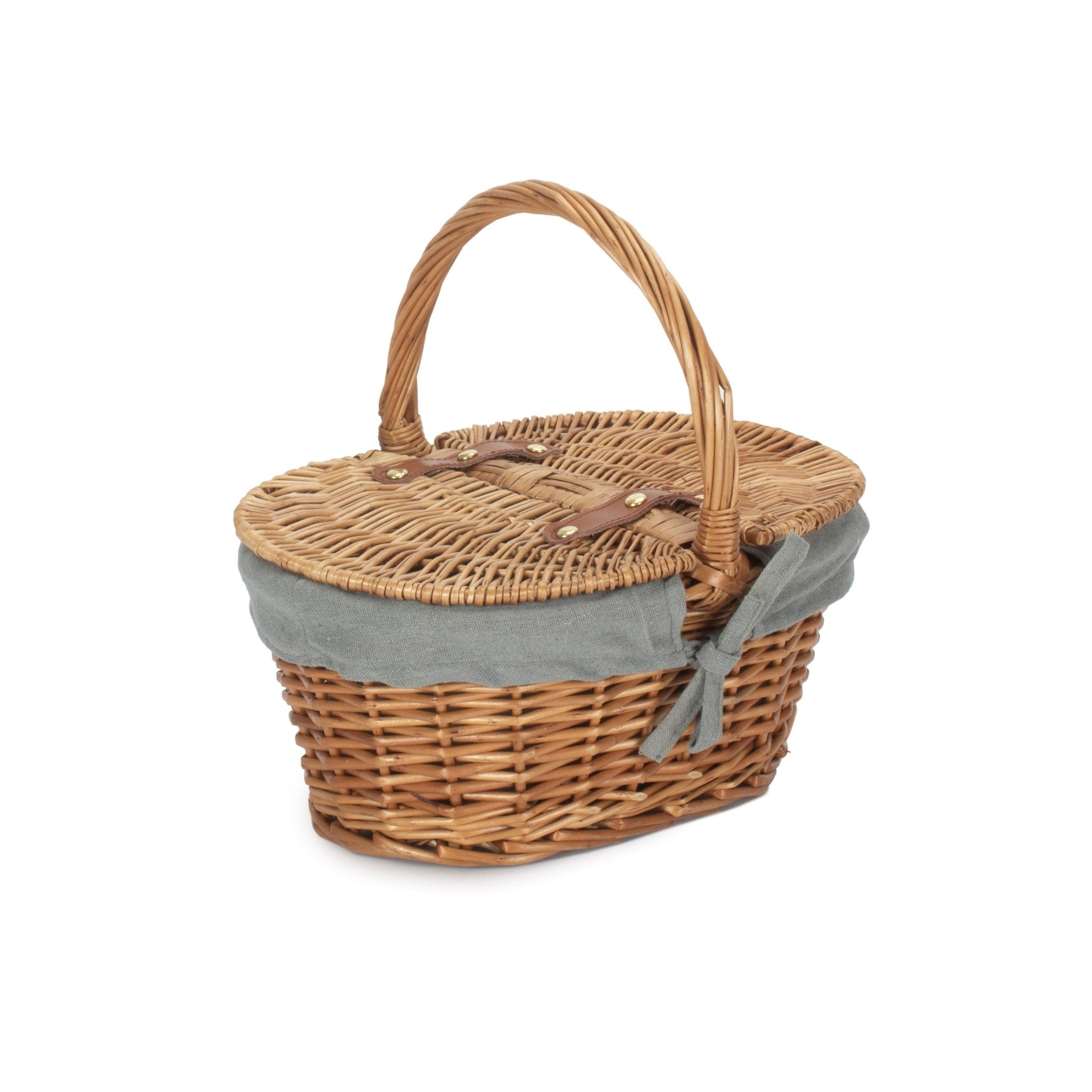 Children’s Oval Willow Picnic Basket with Light Steamed with Grey Sage Lining - REGN