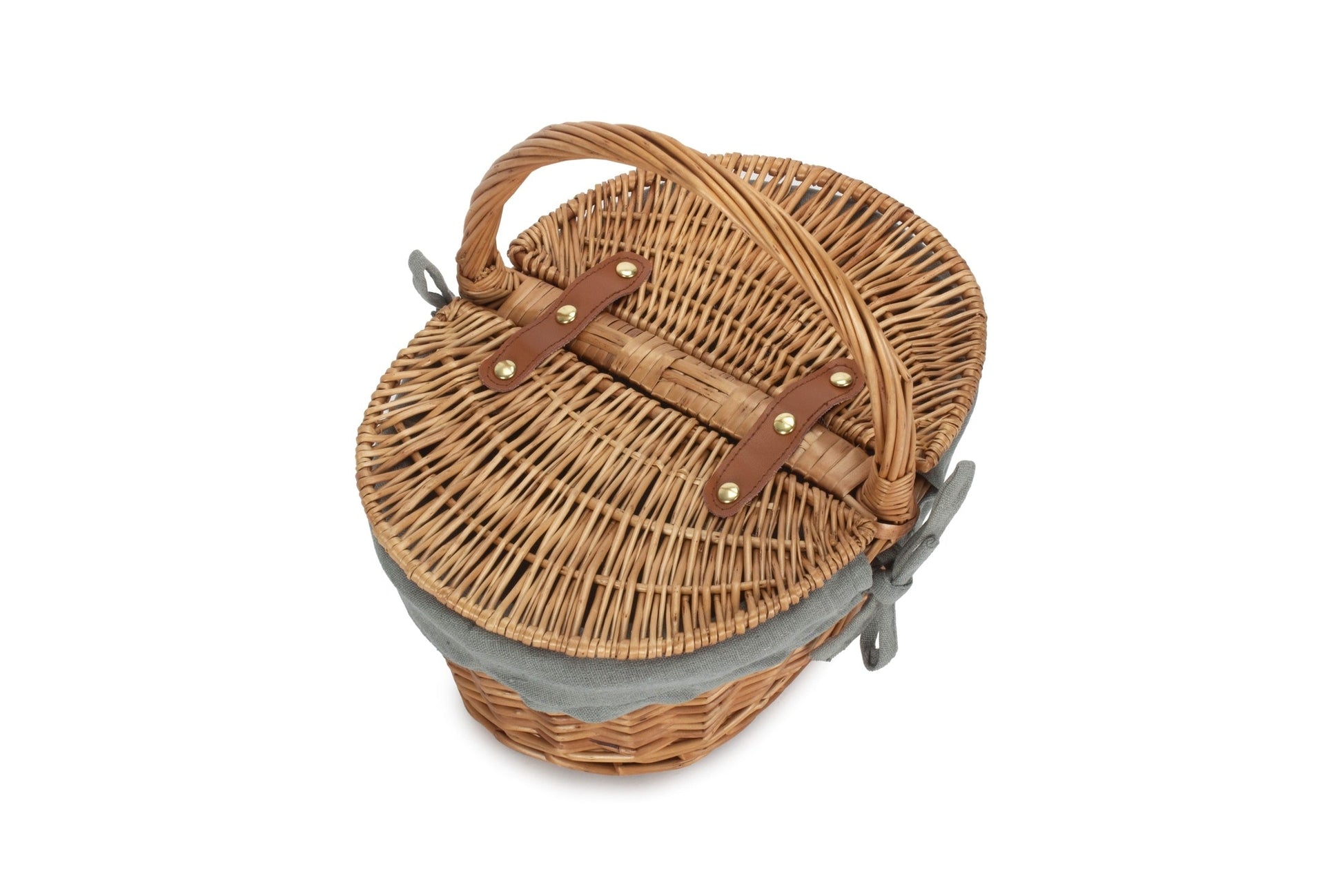 Children’s Oval Willow Picnic Basket with Light Steamed with Grey Sage Lining - REGN