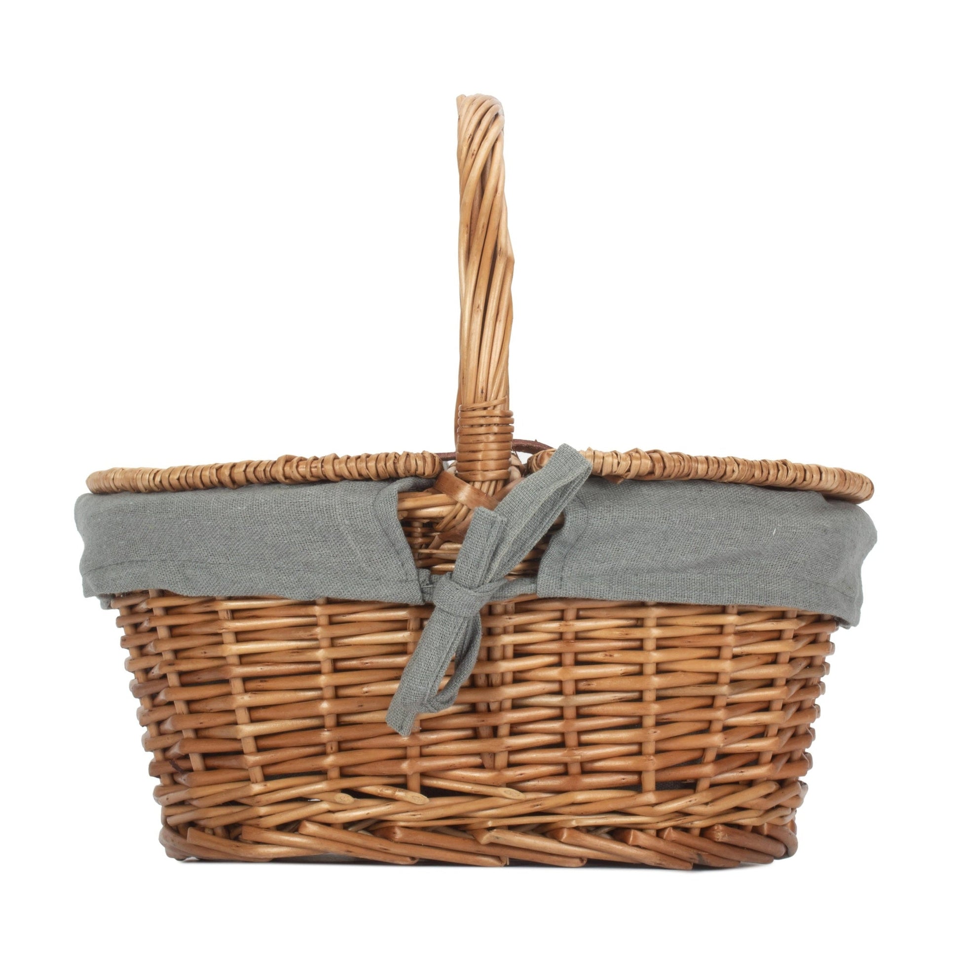 Children’s Oval Willow Picnic Basket with Light Steamed with Grey Sage Lining - REGN