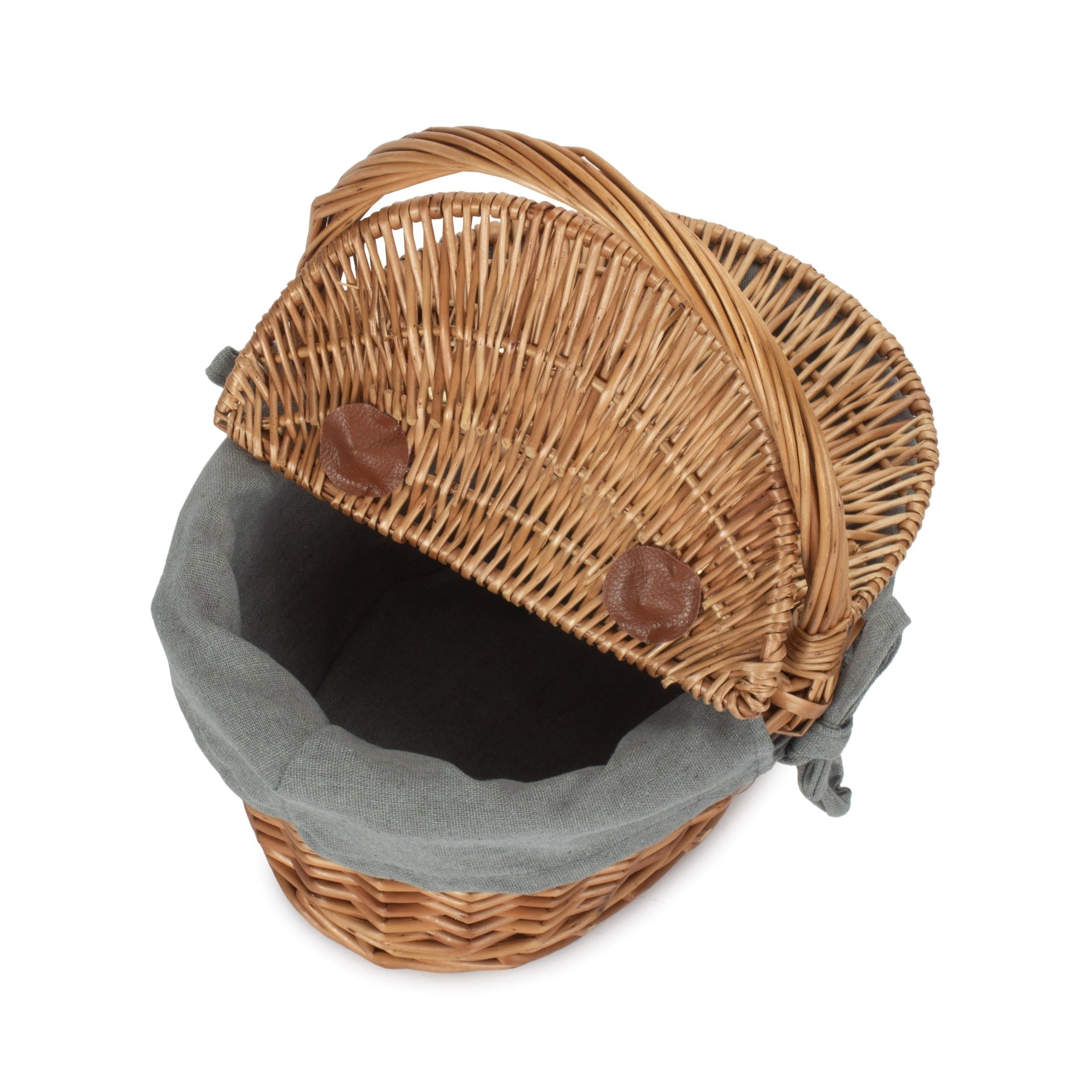 Children’s Oval Willow Picnic Basket with Light Steamed with Grey Sage Lining - REGN