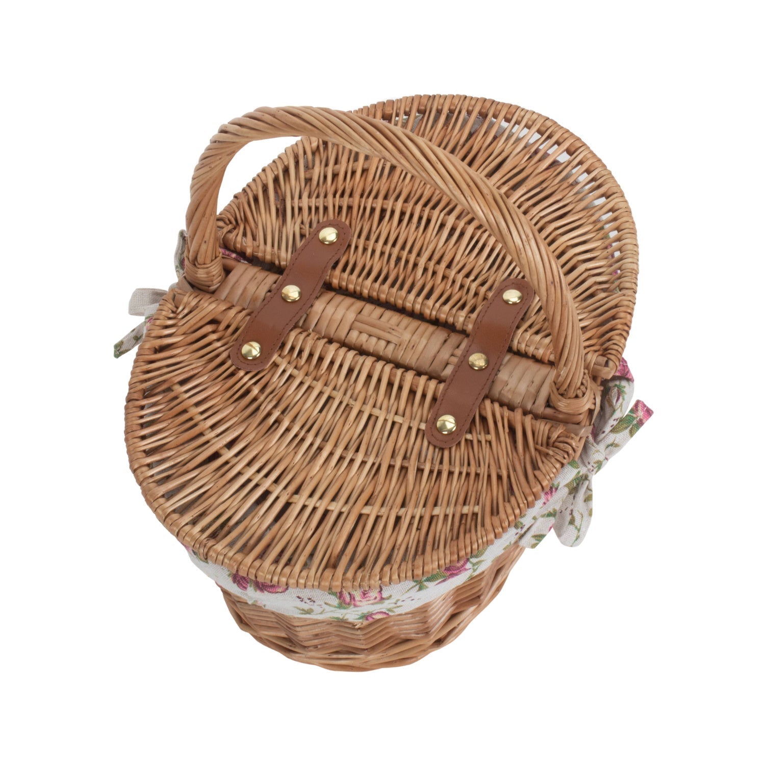Child's Light Steamed Finish Oval Willow Picnic Basket with Garden Rose Lining - REGN
