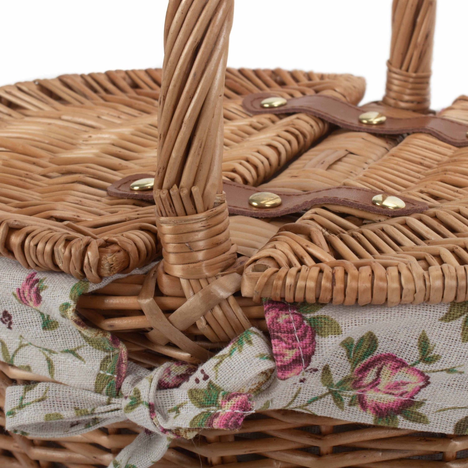 Child's Light Steamed Finish Oval Willow Picnic Basket with Garden Rose Lining - REGN