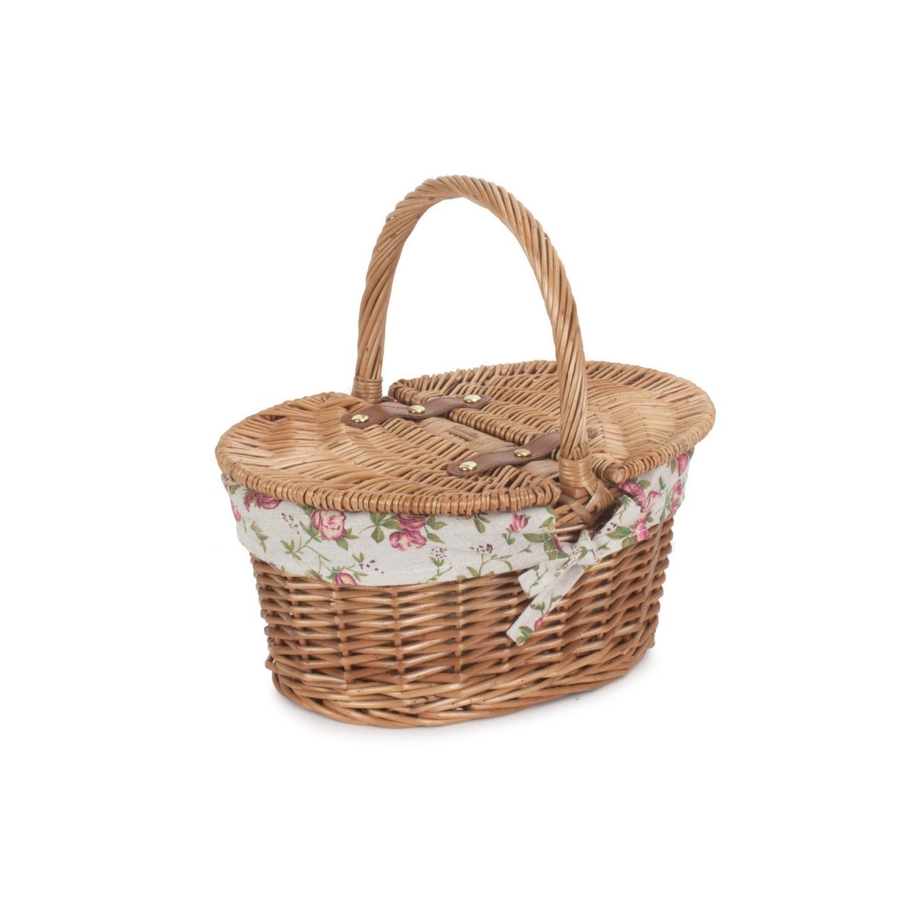 Child's Light Steamed Finish Oval Willow Picnic Basket with Garden Rose Lining - REGN