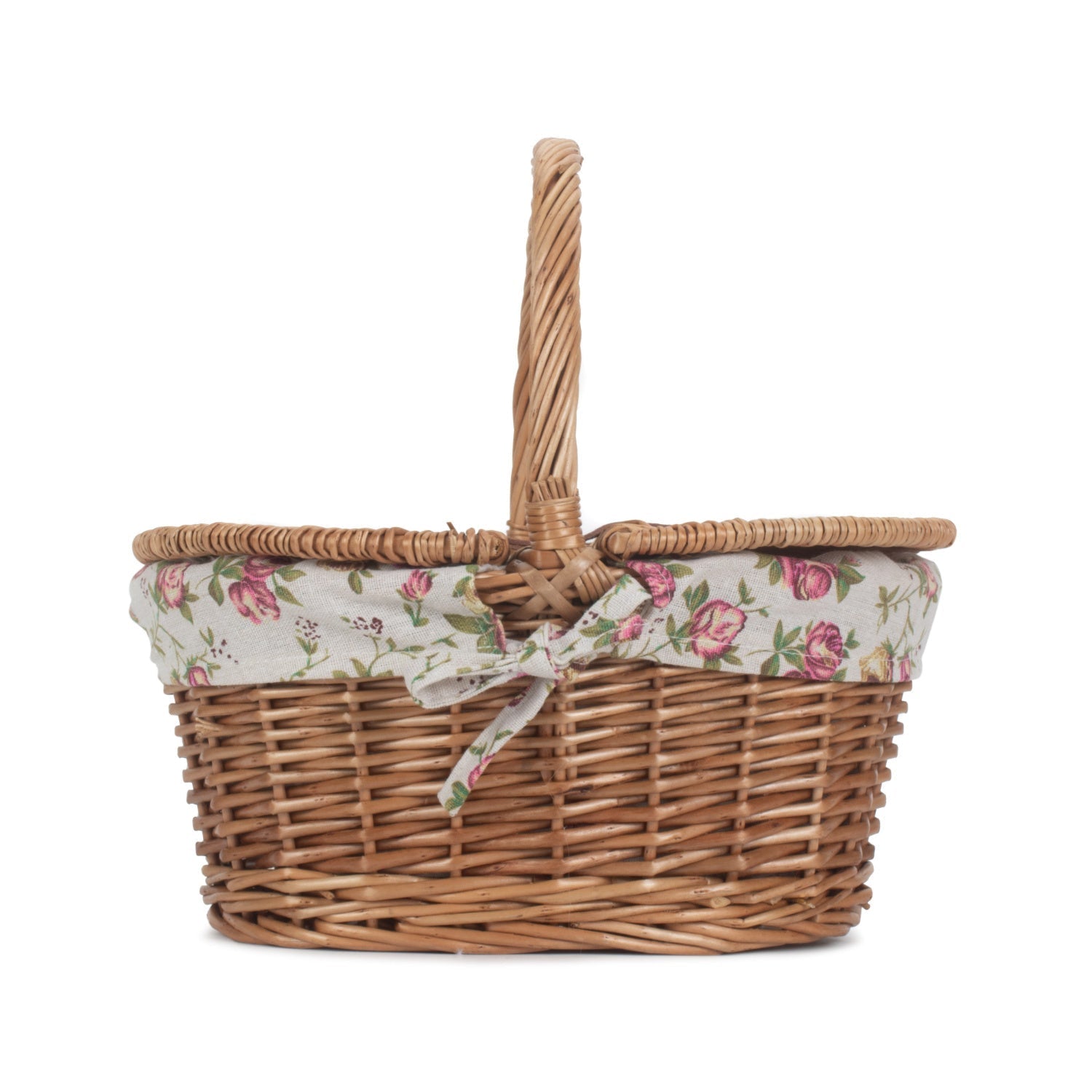 Child's Light Steamed Finish Oval Willow Picnic Basket with Garden Rose Lining - REGN