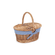 Child's Light Steamed Finish Willow Oval Picnic Basket with Blue & White Checked Lining - REGN