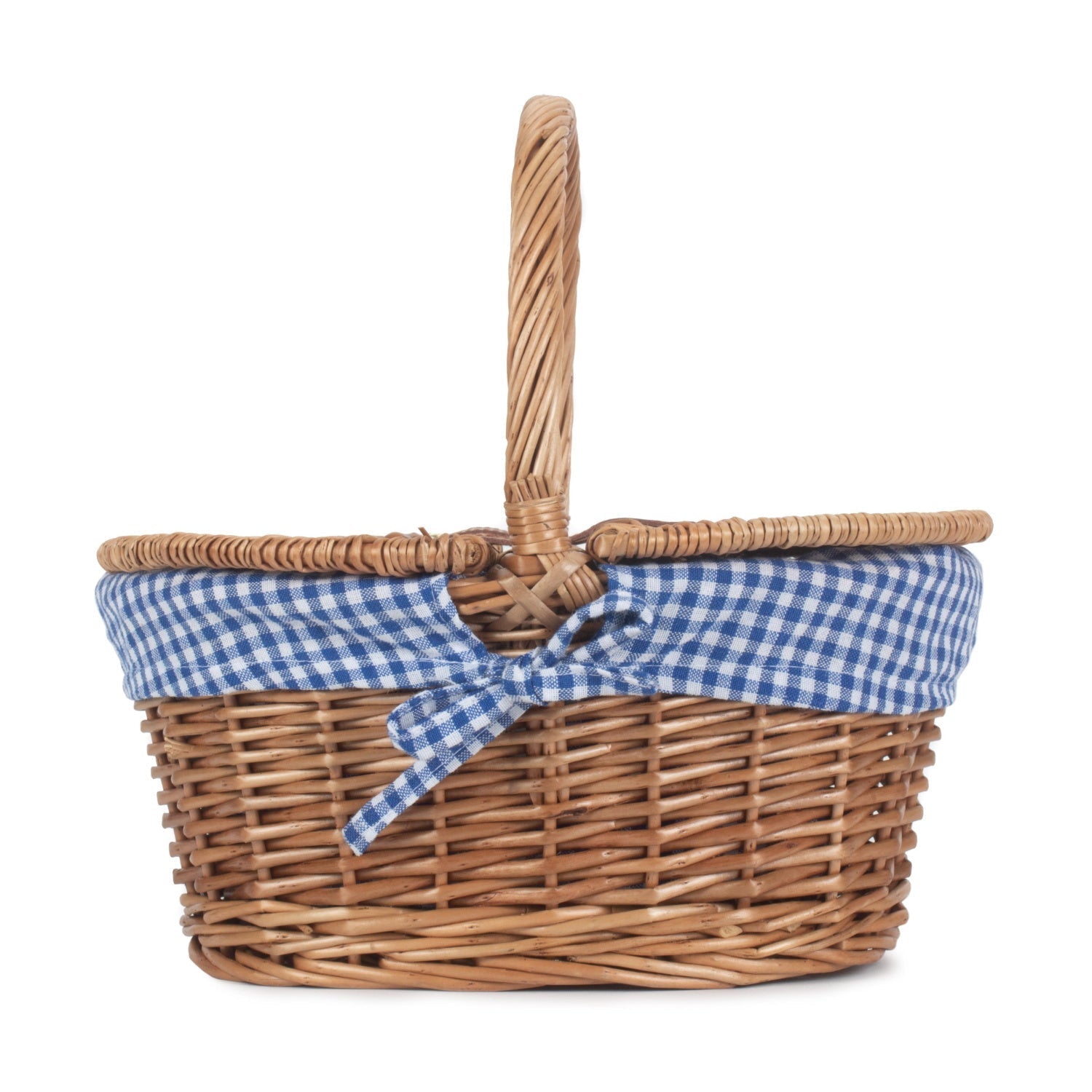 Child's Light Steamed Finish Willow Oval Picnic Basket with Blue & White Checked Lining - REGN