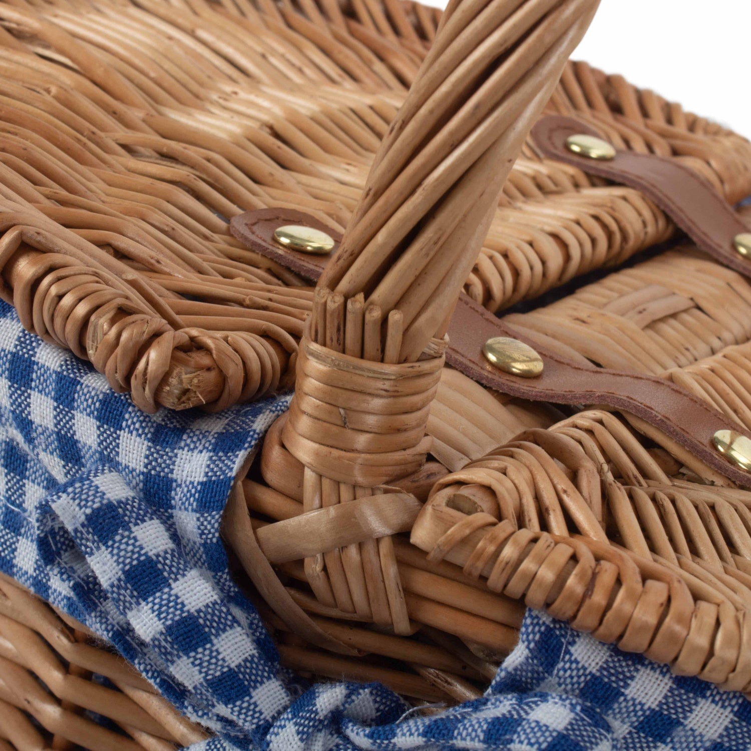 Child's Light Steamed Finish Willow Oval Picnic Basket with Blue & White Checked Lining - REGN