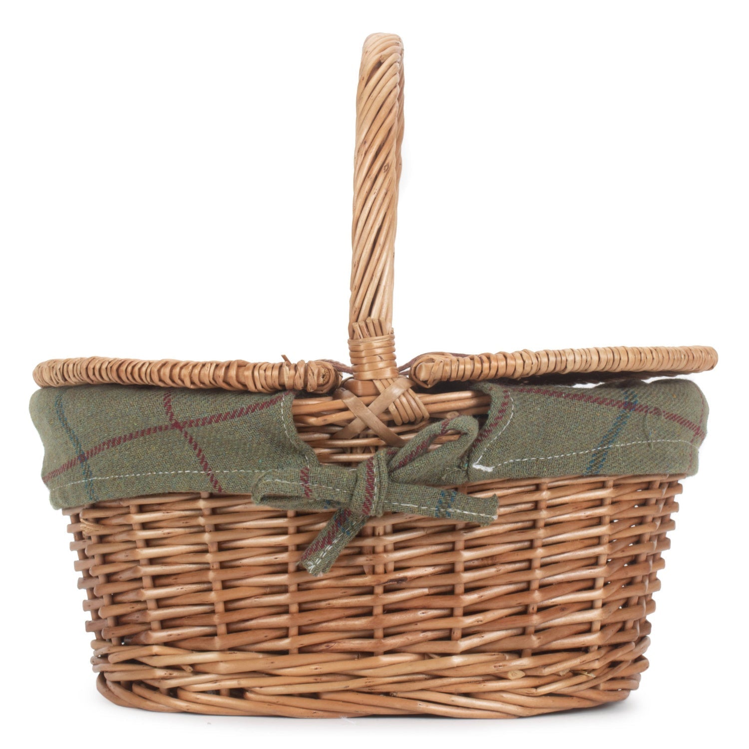 Child's Light Steamed Finish Willow Oval Picnic Basket with Green Tweed Lining - REGN