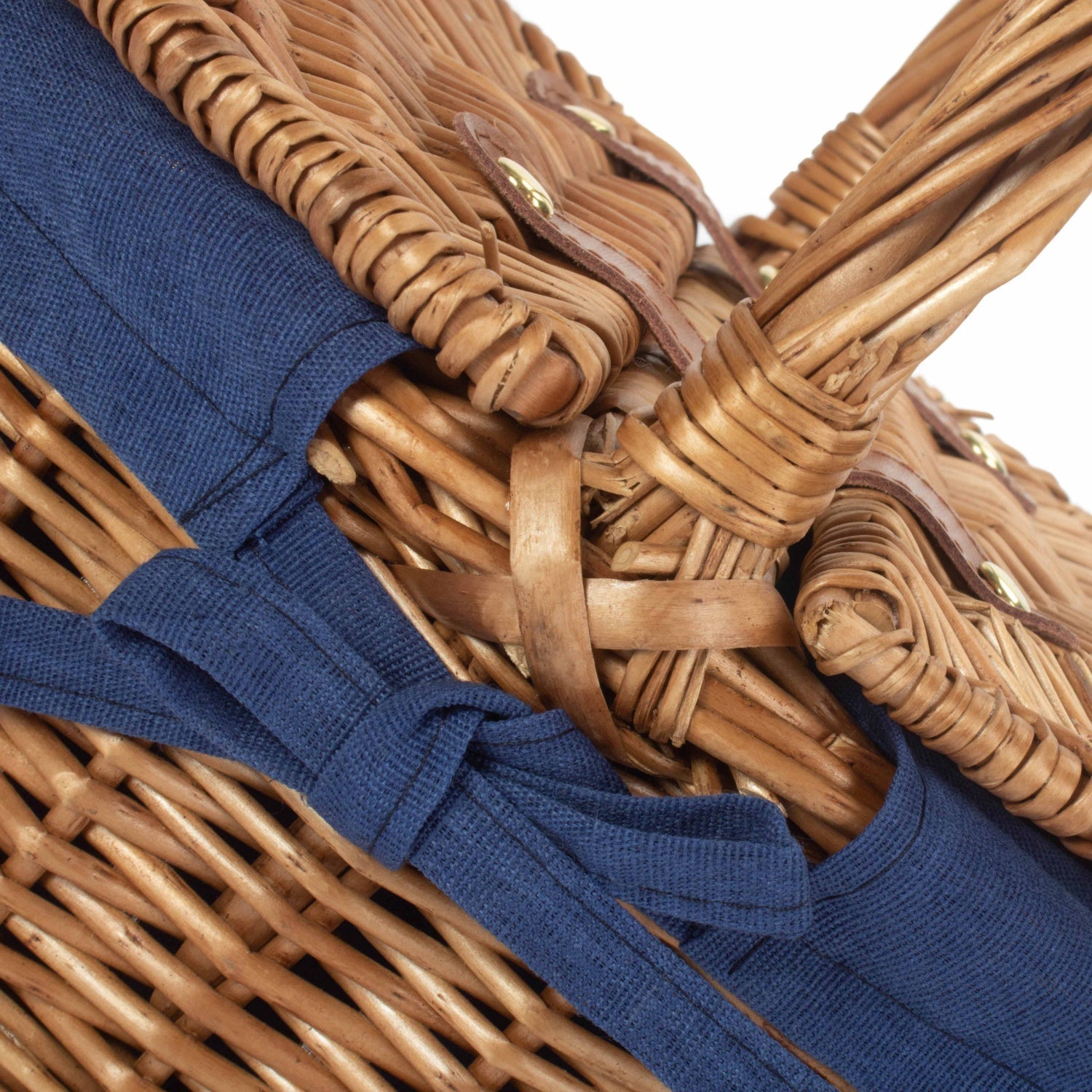 Child's Light Steamed Finish Willow Oval Picnic Basket with Navy Blue Lining - REGN