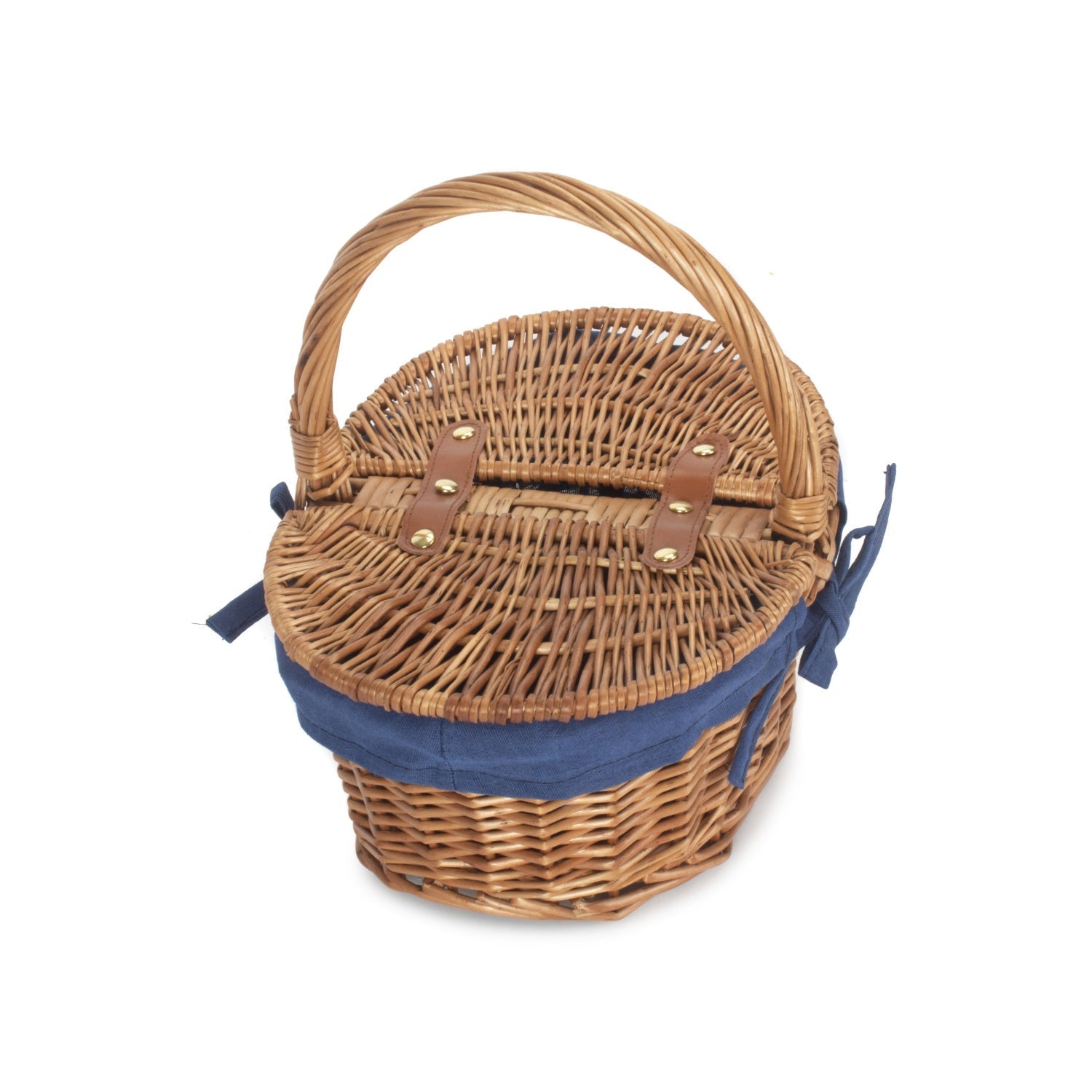 Child's Light Steamed Finish Willow Oval Picnic Basket with Navy Blue Lining - REGN