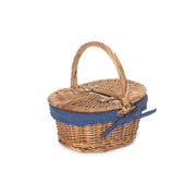 Child's Light Steamed Finish Willow Oval Picnic Basket with Navy Blue Lining - REGN