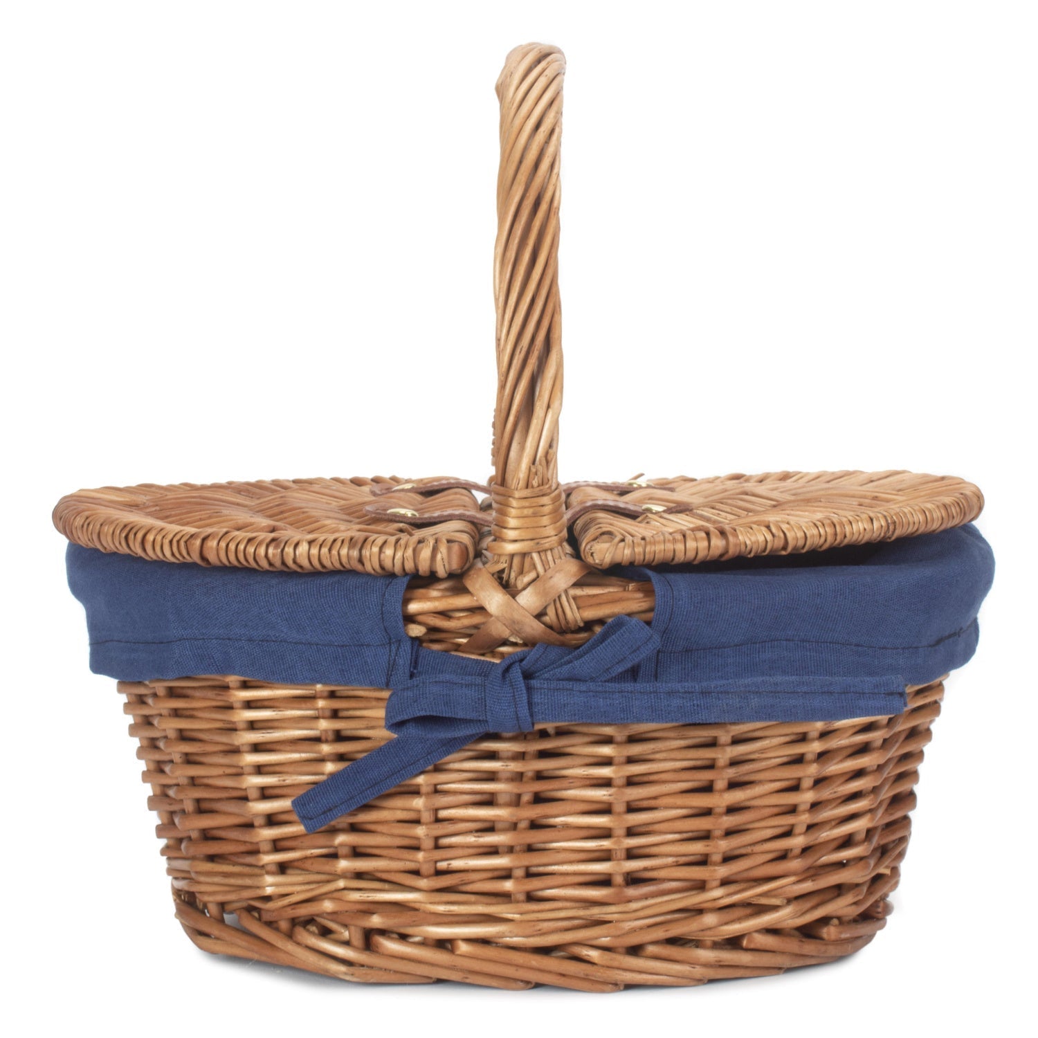 Child's Light Steamed Finish Willow Oval Picnic Basket with Navy Blue Lining - REGN