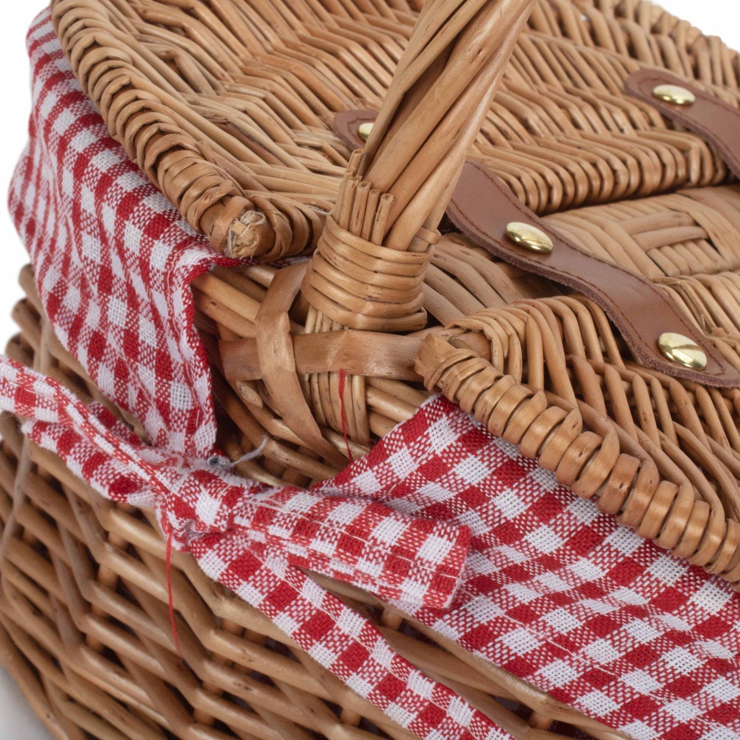 Child's Light Steamed Finish Willow Oval Picnic Basket with Red & White Checked Lining - REGN