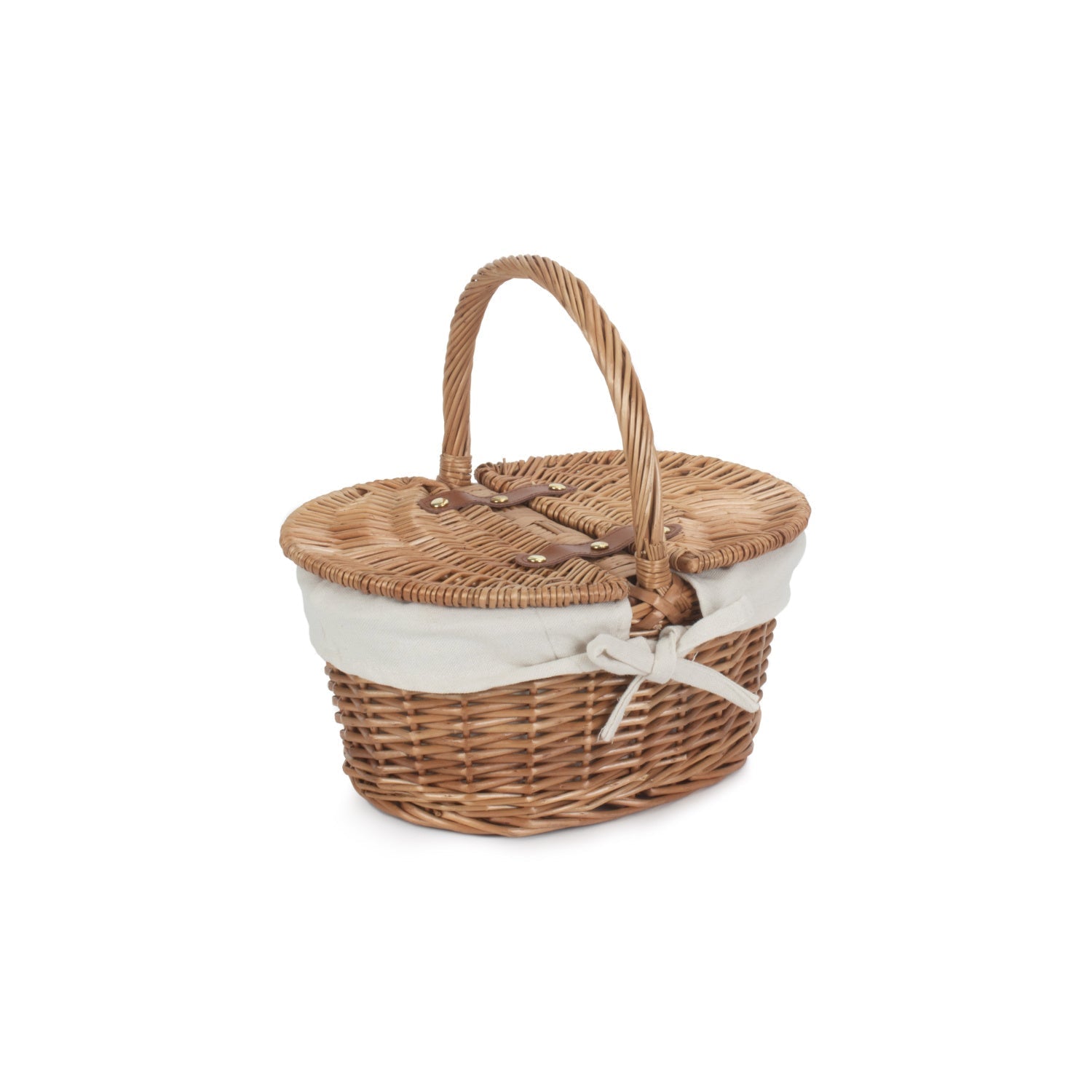 Child's Light Steamed Finish Willow Oval Picnic Basket with White Lining - REGN
