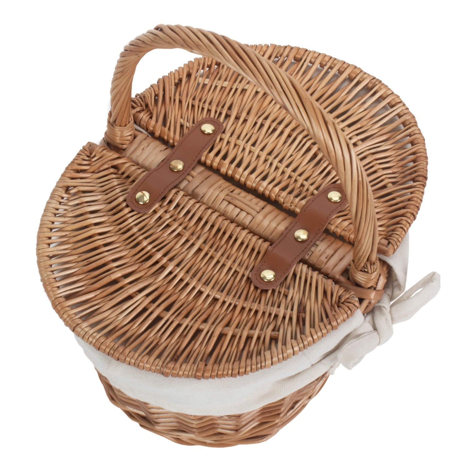 Child's Light Steamed Finish Willow Oval Picnic Basket with White Lining - REGN