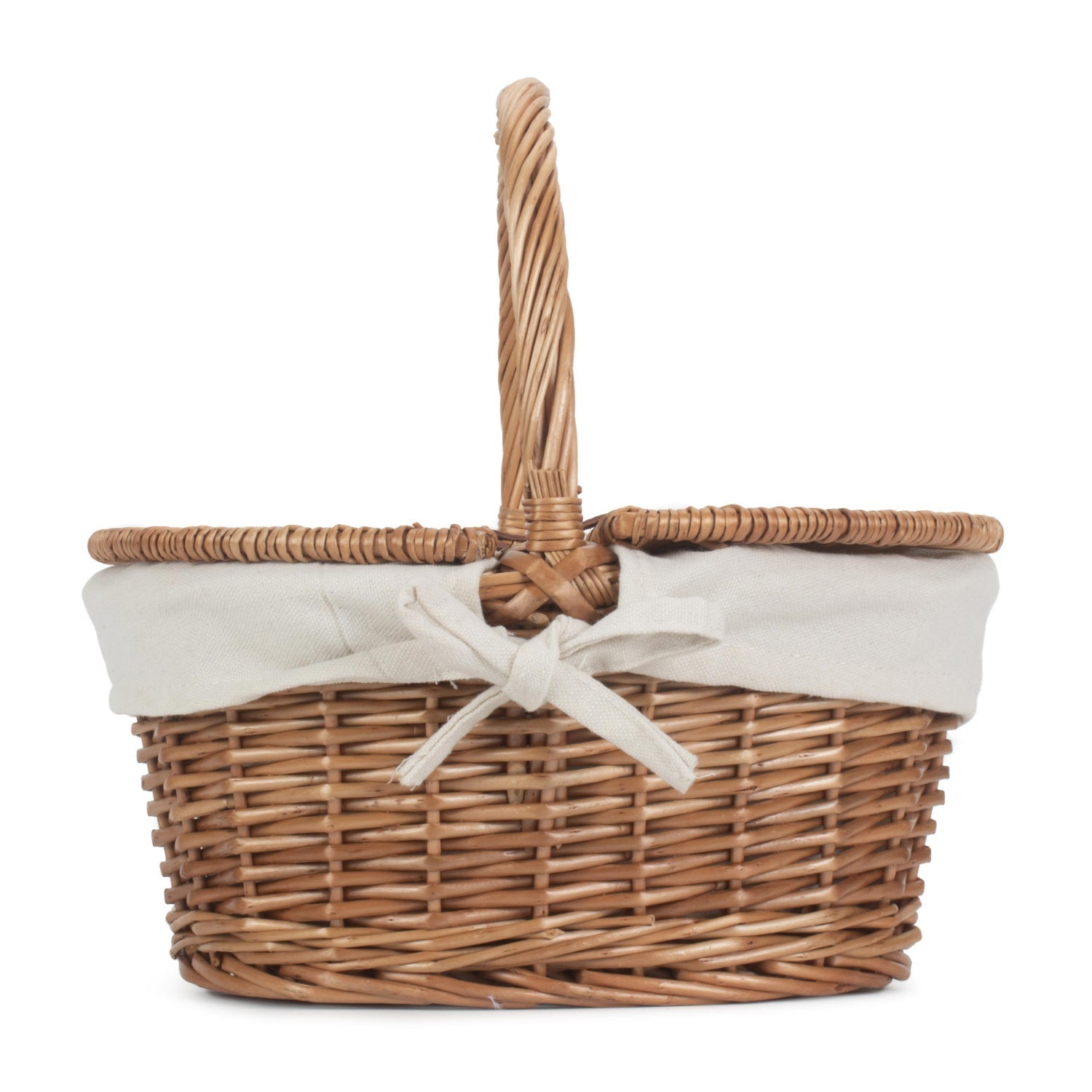 Child's Light Steamed Finish Willow Oval Picnic Basket with White Lining - REGN
