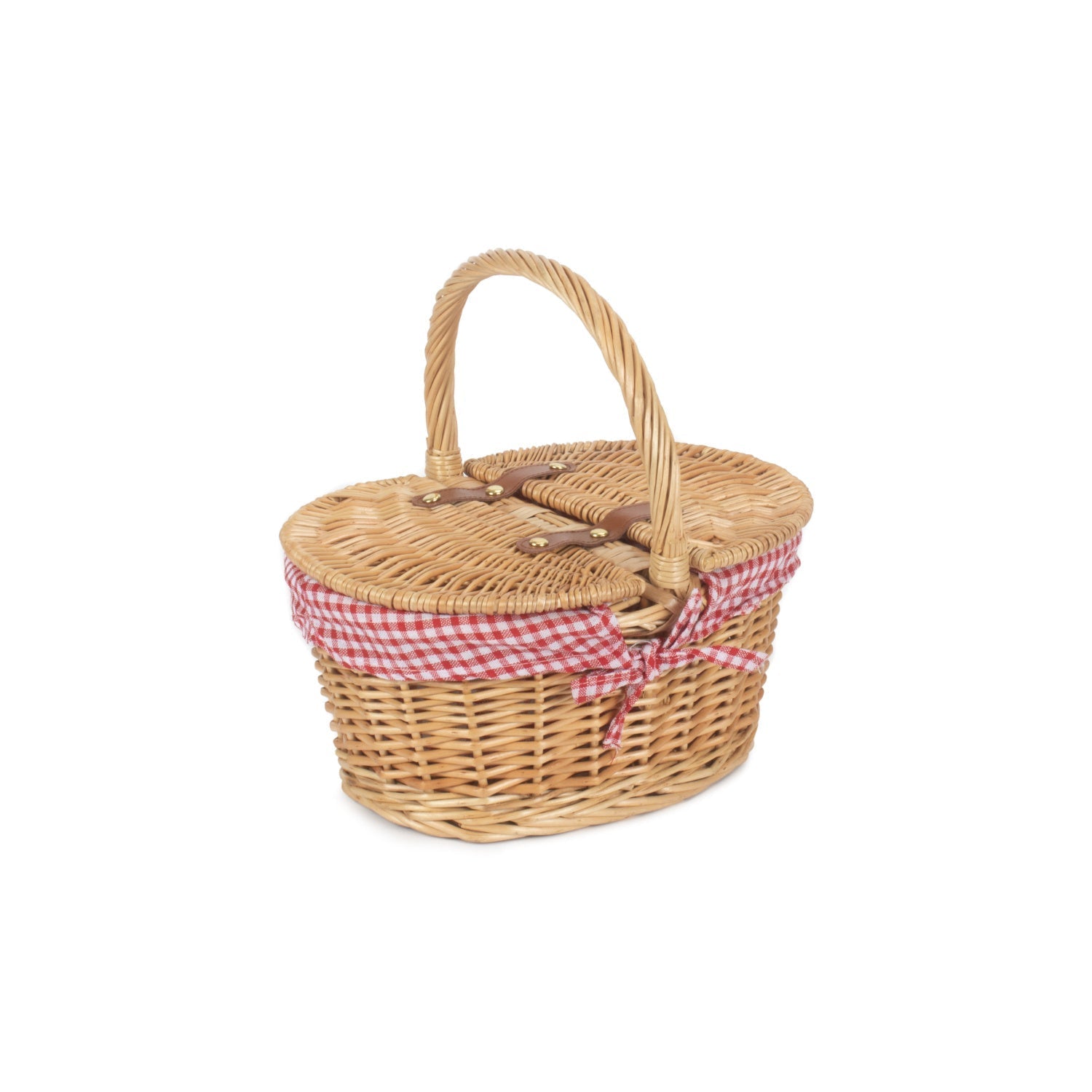 Child's Oval Lidded Buff Willow Hamper with Red & White Checked Lining - REGN