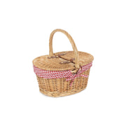 Child's Oval Lidded Buff Willow Hamper with Red & White Checked Lining - REGN