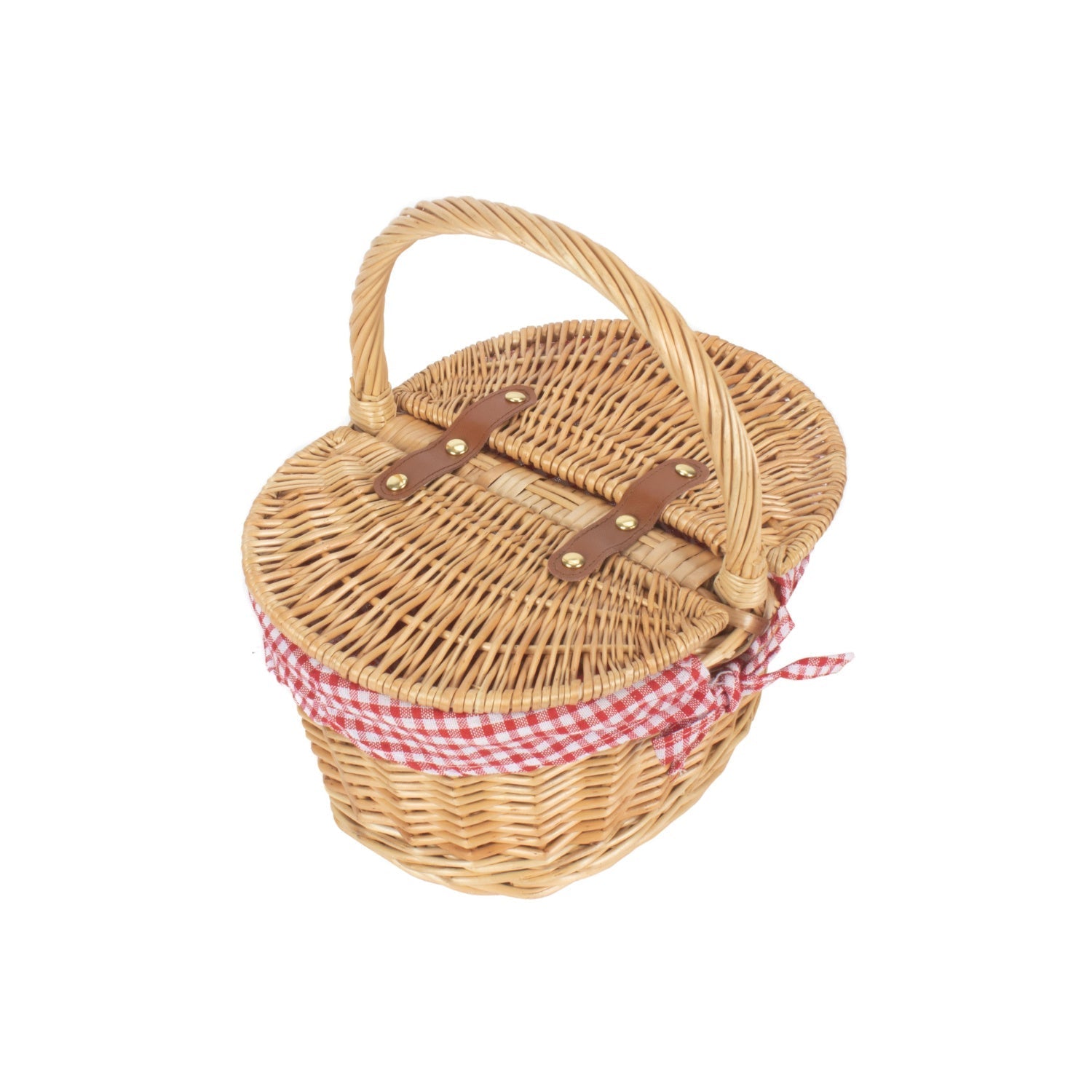 Child's Oval Lidded Buff Willow Hamper with Red & White Checked Lining - REGN