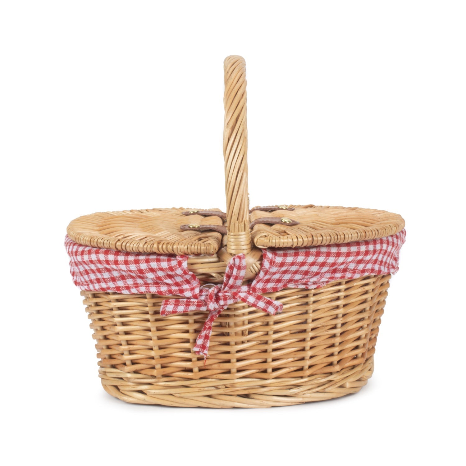 Child's Oval Lidded Buff Willow Hamper with Red & White Checked Lining - REGN