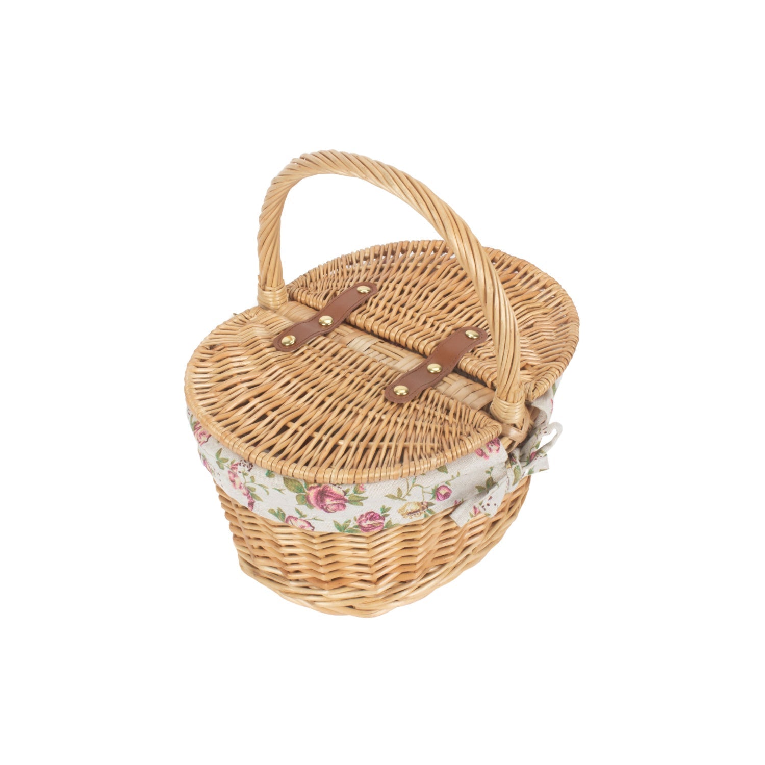 Child's Oval Willow Lidded Picnic Hamper with Garden Rose Lining - REGN