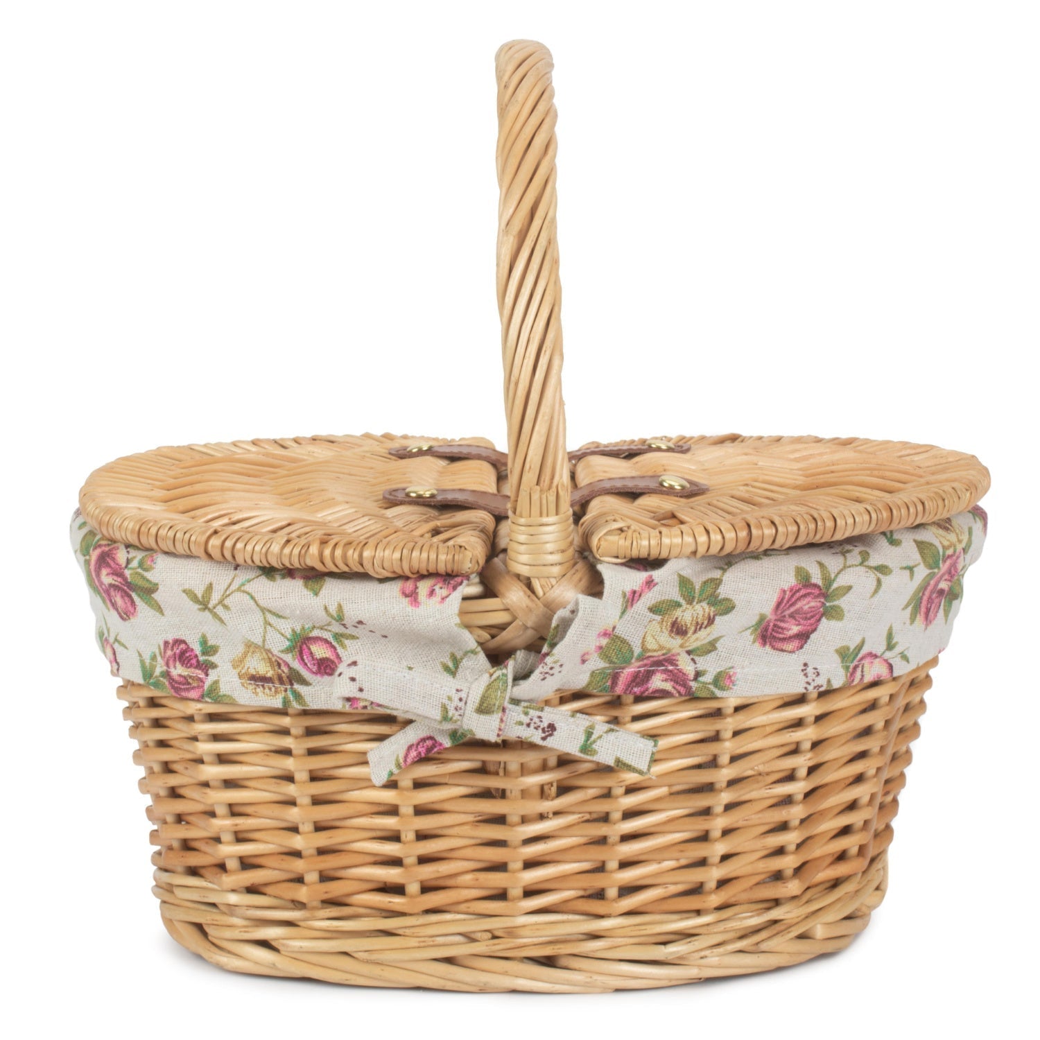 Child's Oval Willow Lidded Picnic Hamper with Garden Rose Lining - REGN