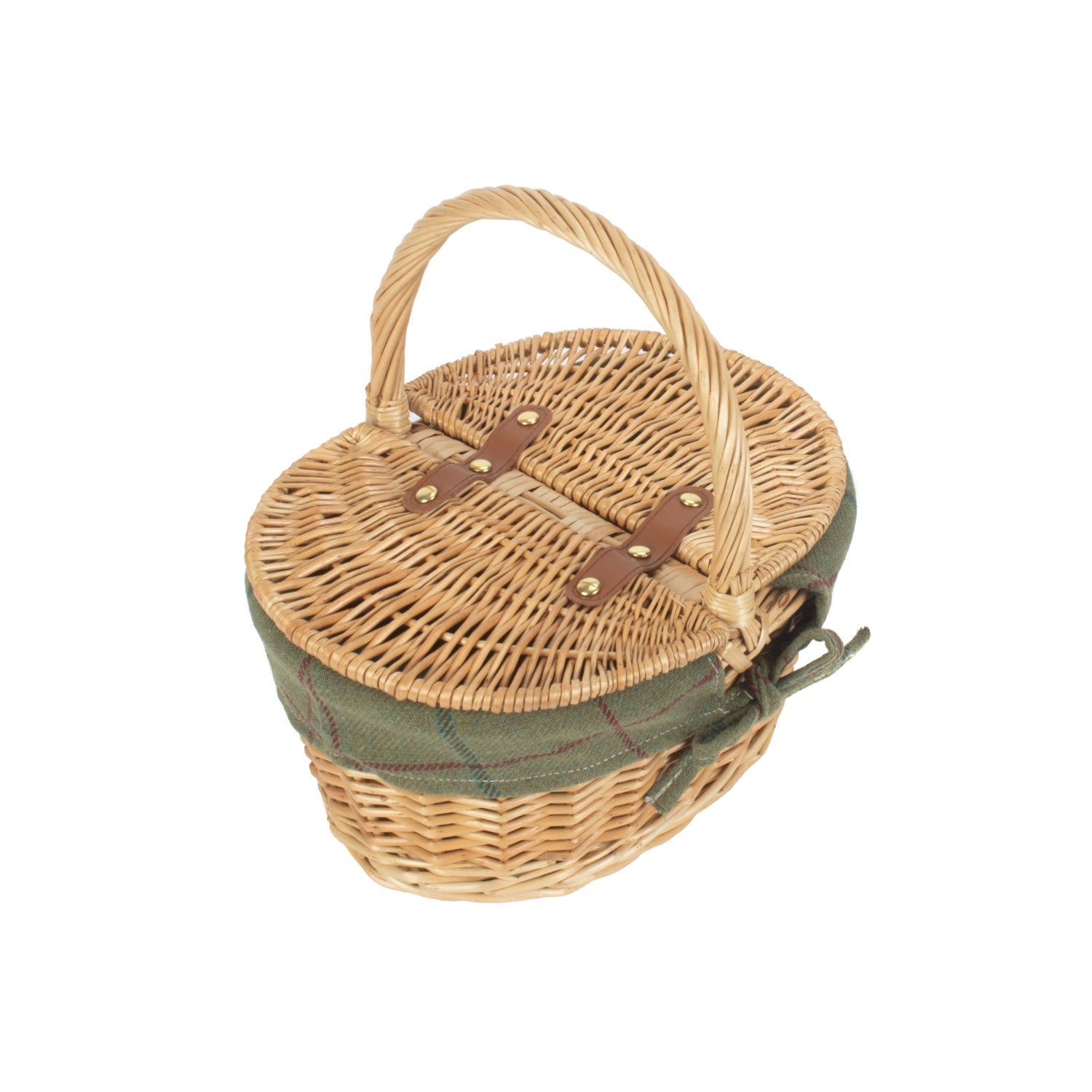 Child's Oval Willow Lidded Picnic Hamper with Green Tweed Lining - REGN