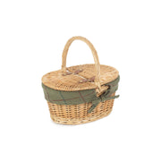 Child's Oval Willow Lidded Picnic Hamper with Green Tweed Lining - REGN