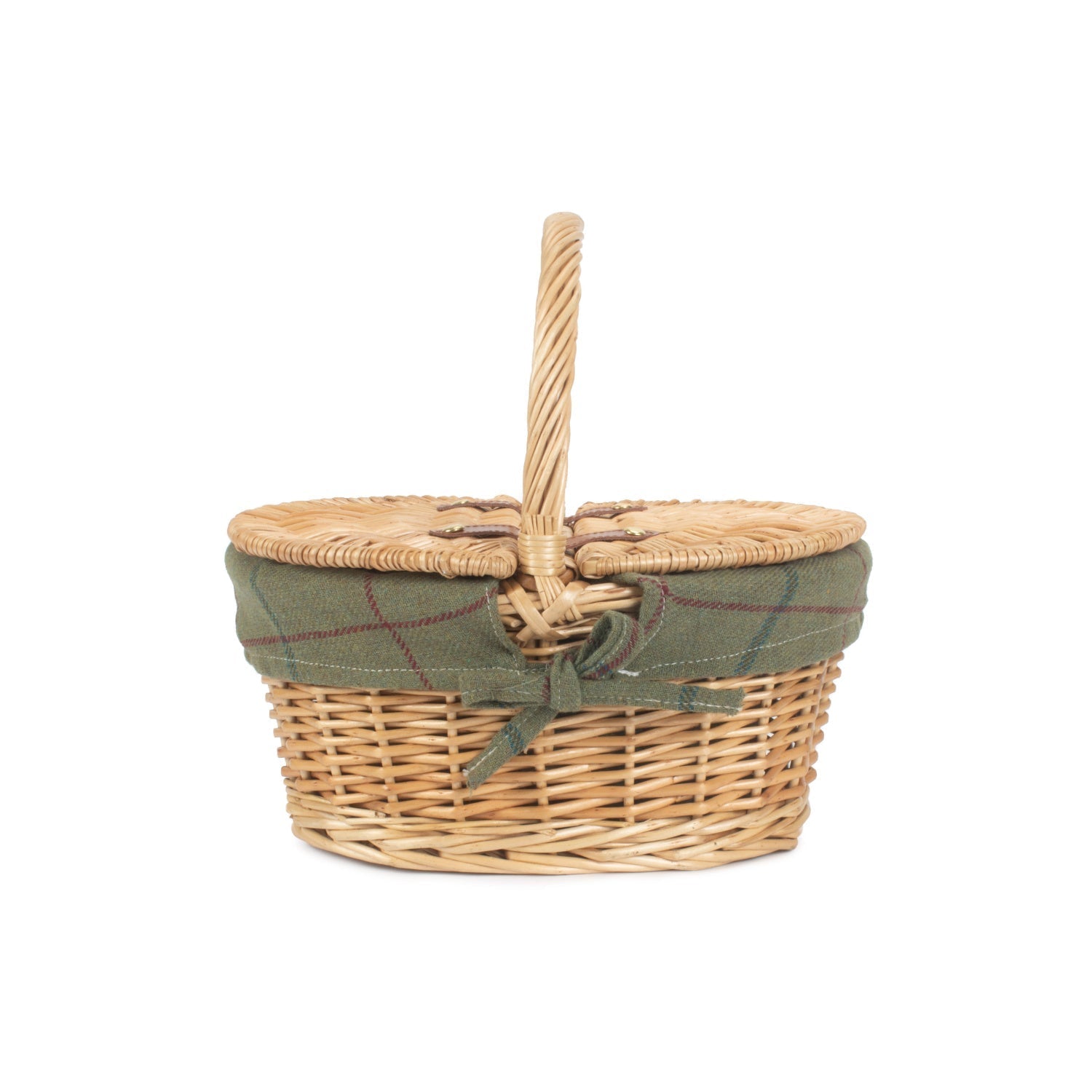 Child's Oval Willow Lidded Picnic Hamper with Green Tweed Lining - REGN