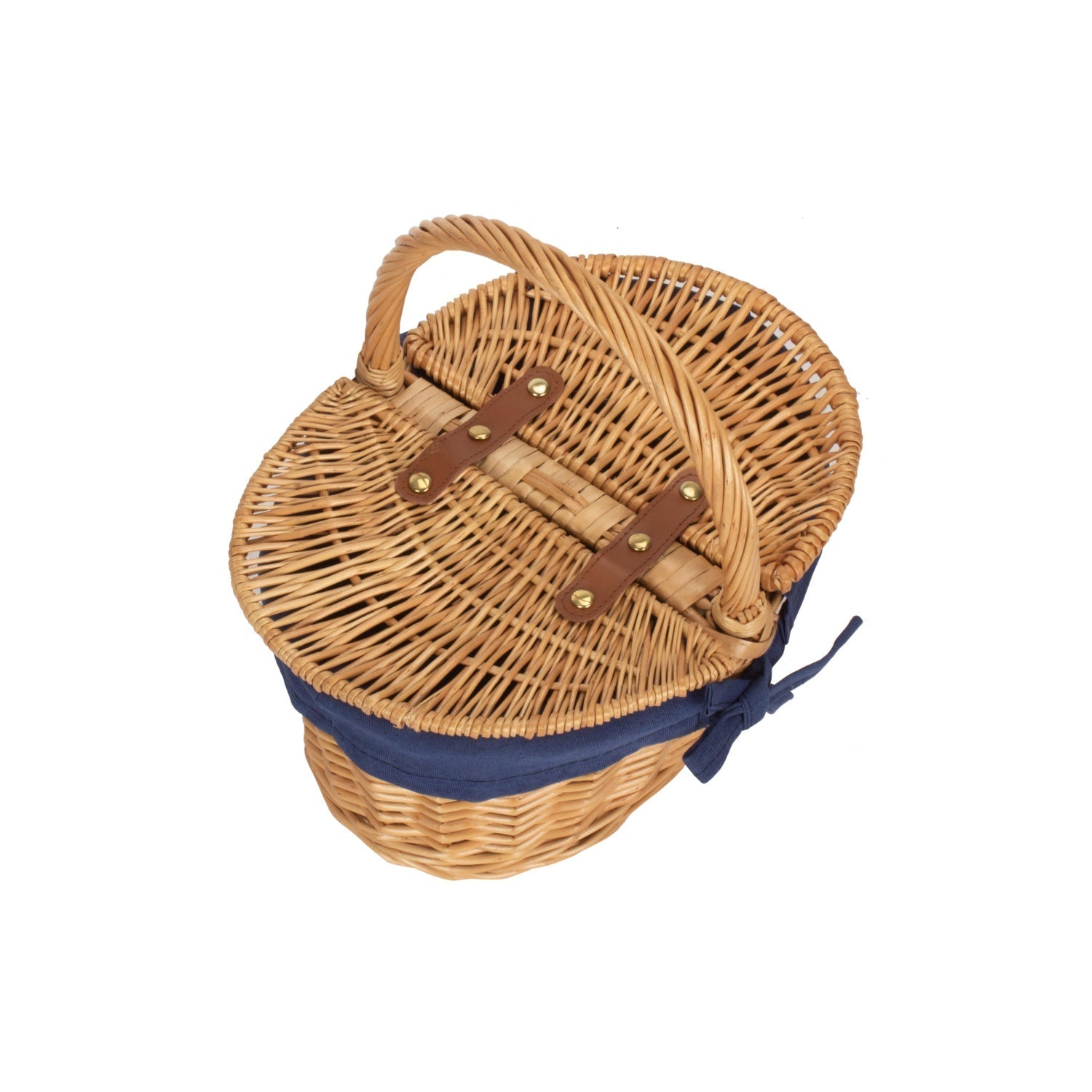 Child's Oval Willow Lidded Picnic Hamper with Navy Blue Lining - REGN