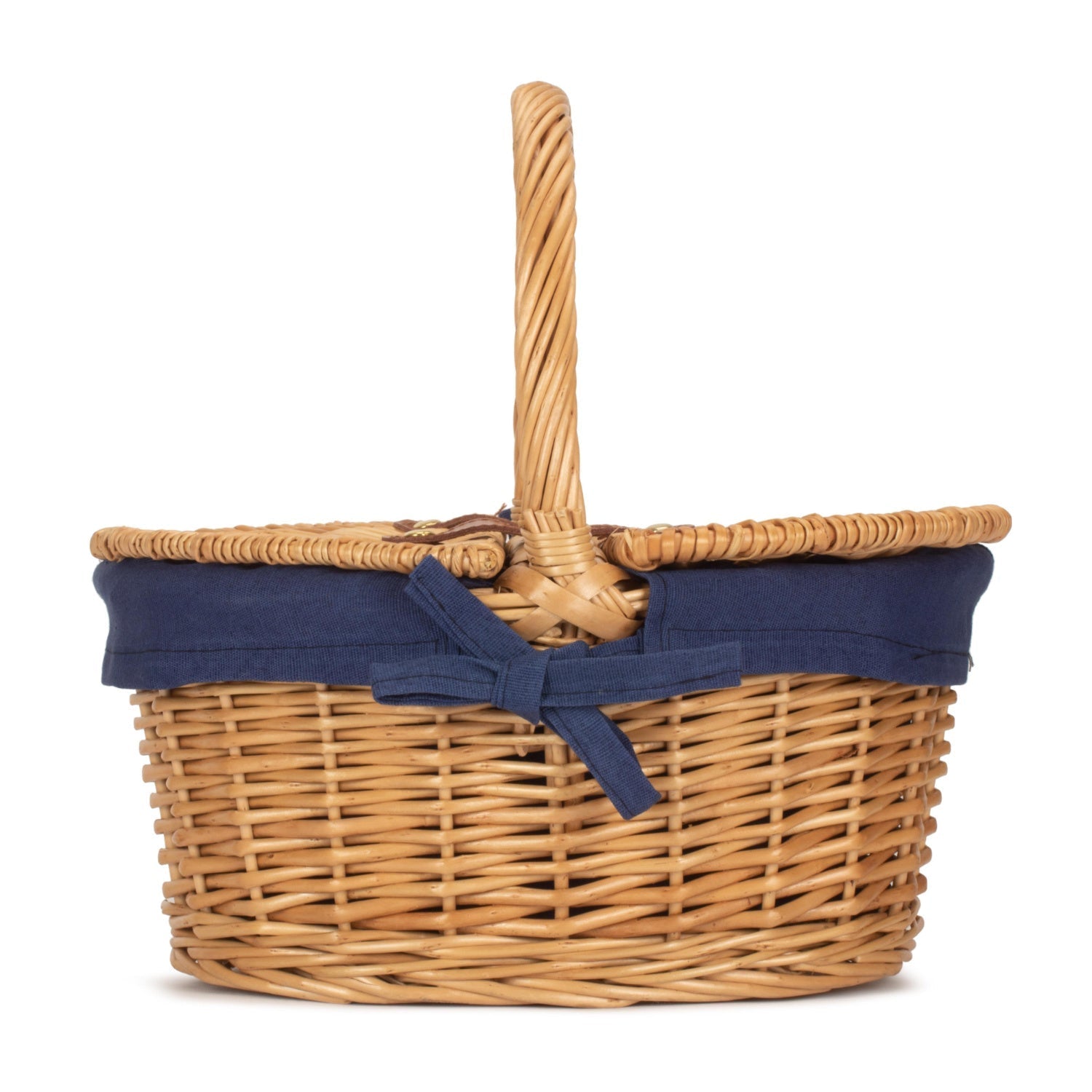Child's Oval Willow Lidded Picnic Hamper with Navy Blue Lining - REGN