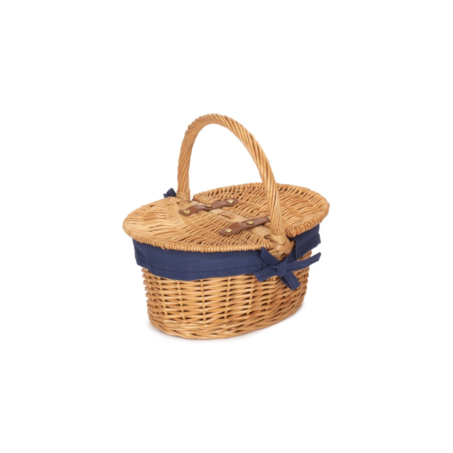 Child's Oval Willow Lidded Picnic Hamper with Navy Blue Lining - REGN