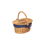 Child's Oval Willow Lidded Picnic Hamper with Navy Blue Lining - REGN