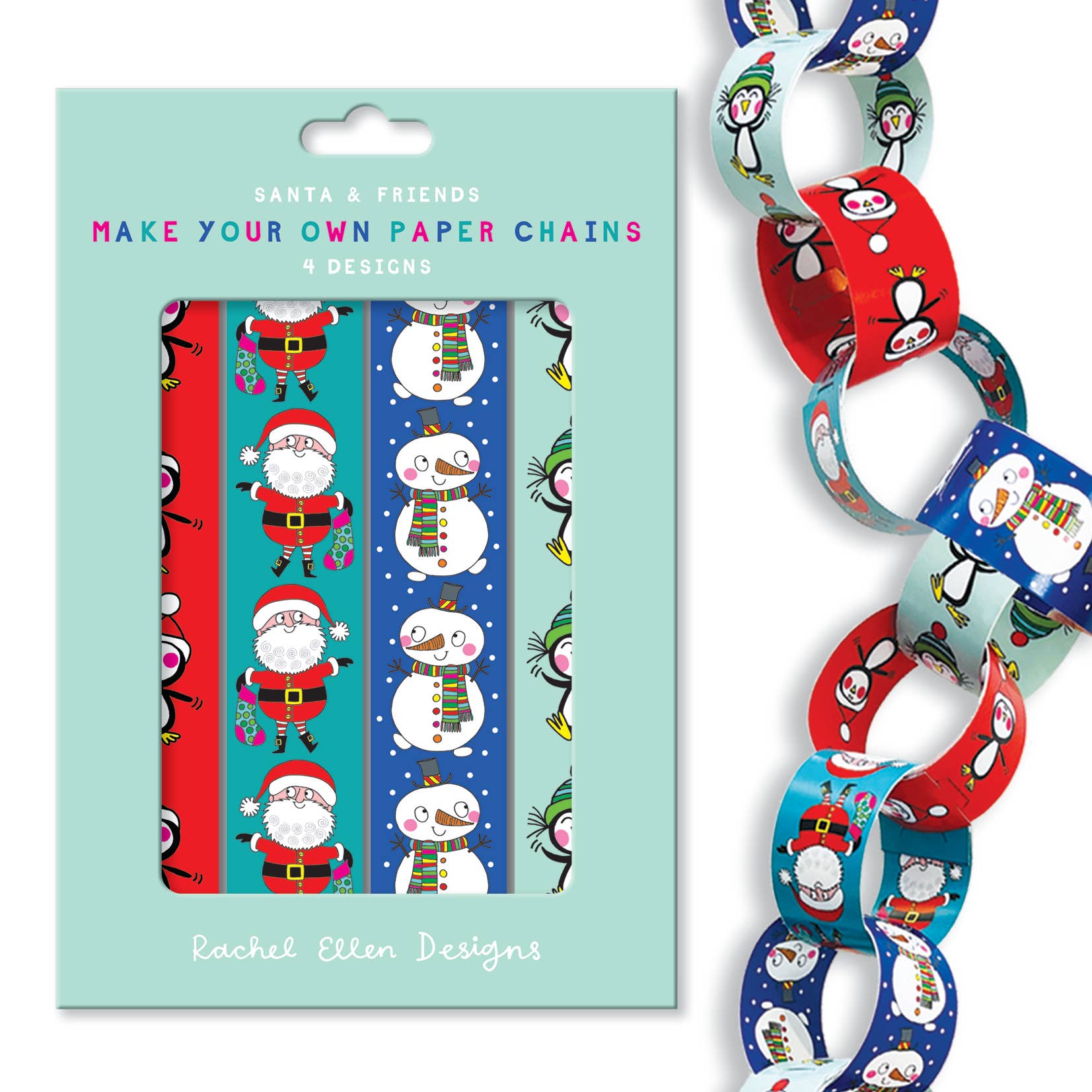 Christmas Paper Chain Kit – Santa, Penguins & Snowmen Designs (100 Links) - REGN